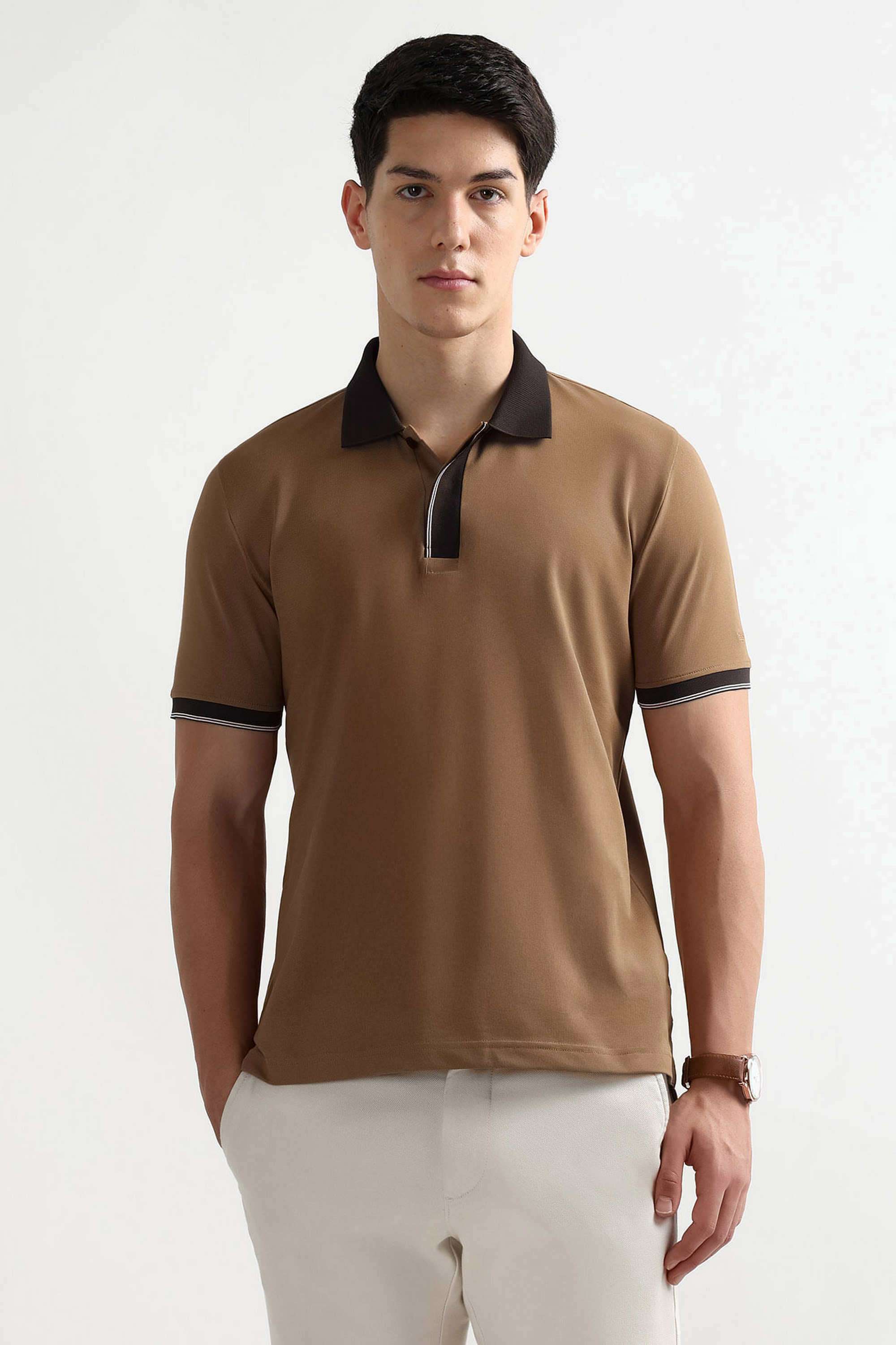 Solid-Cotton-Blend-Polo-Men-s-T-Shirt