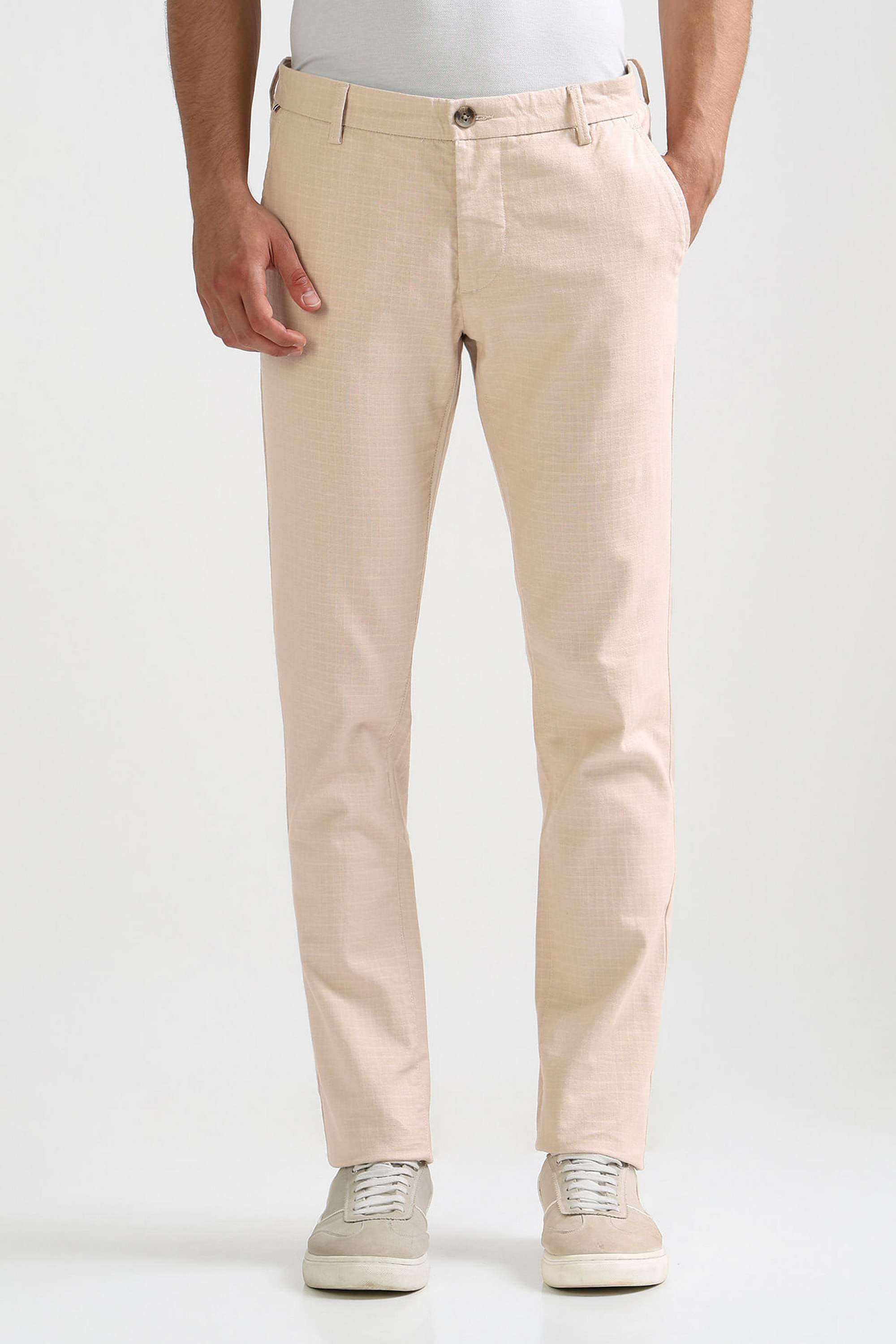 Textured-Cotton-Blend-Slim-Fit-Men-s-Casual-Wear-Trousers