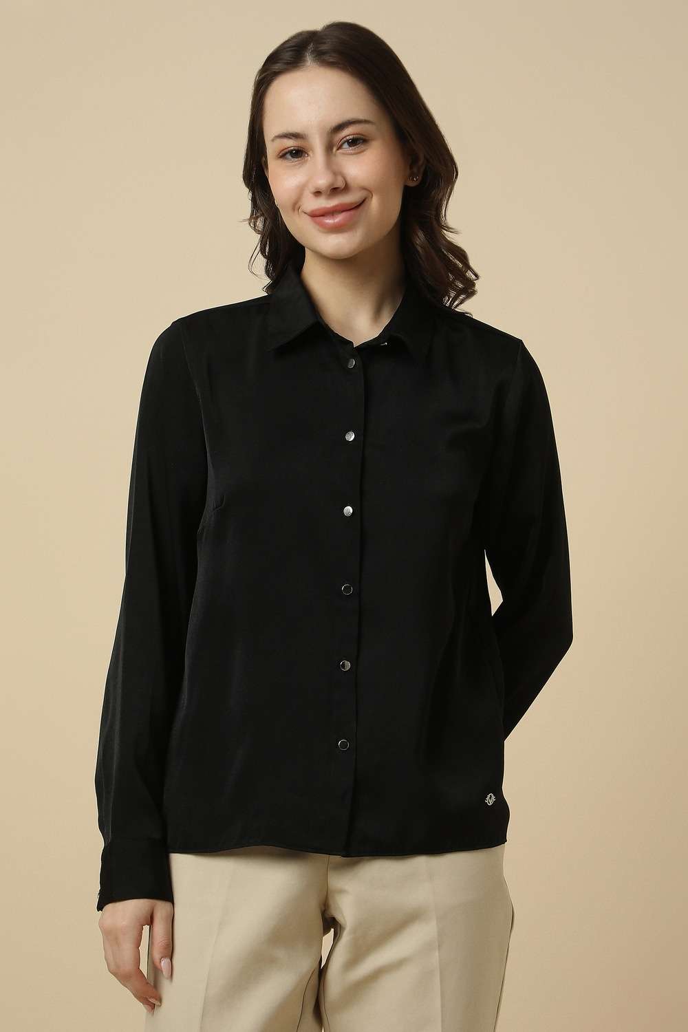Solid-Polyester-Regular-Fit-Women-s-Shirt