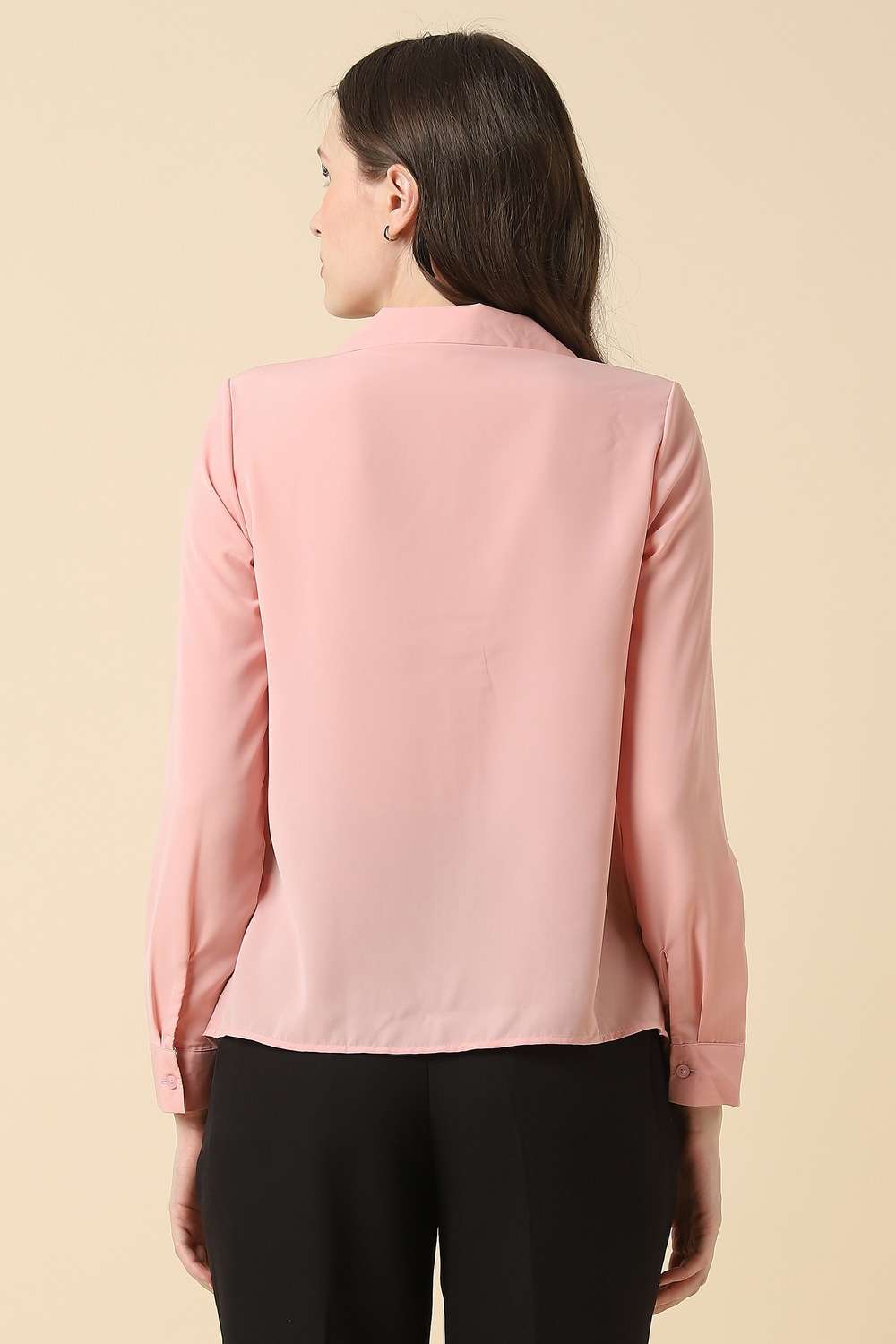 Solid-Polyester-Round-Neck-Women-s-Top