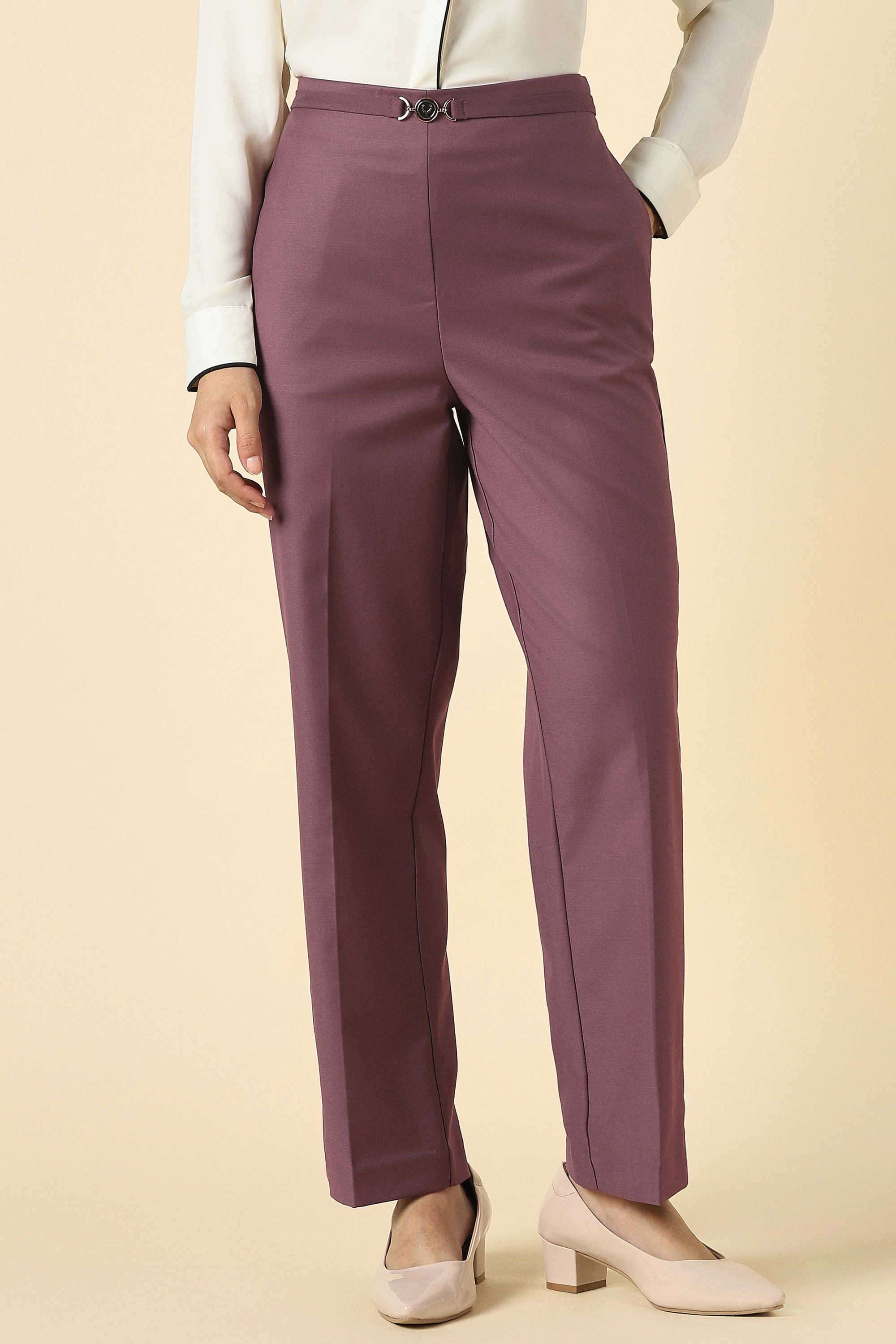 Solid-Regular-Fit-Polyester-Women-s-Casual-Wear-Trousers