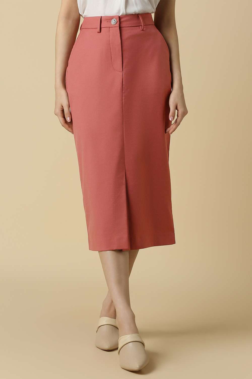 Solid-Blended-Fabric-Regular-Fit-Women-s-Skirt