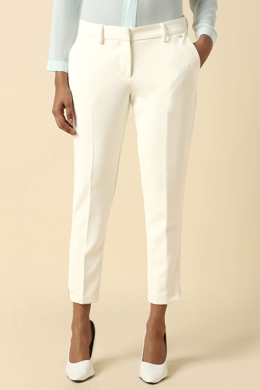 Solid-Blended-Fabric-Regular-Fit-Women-s-Trousers