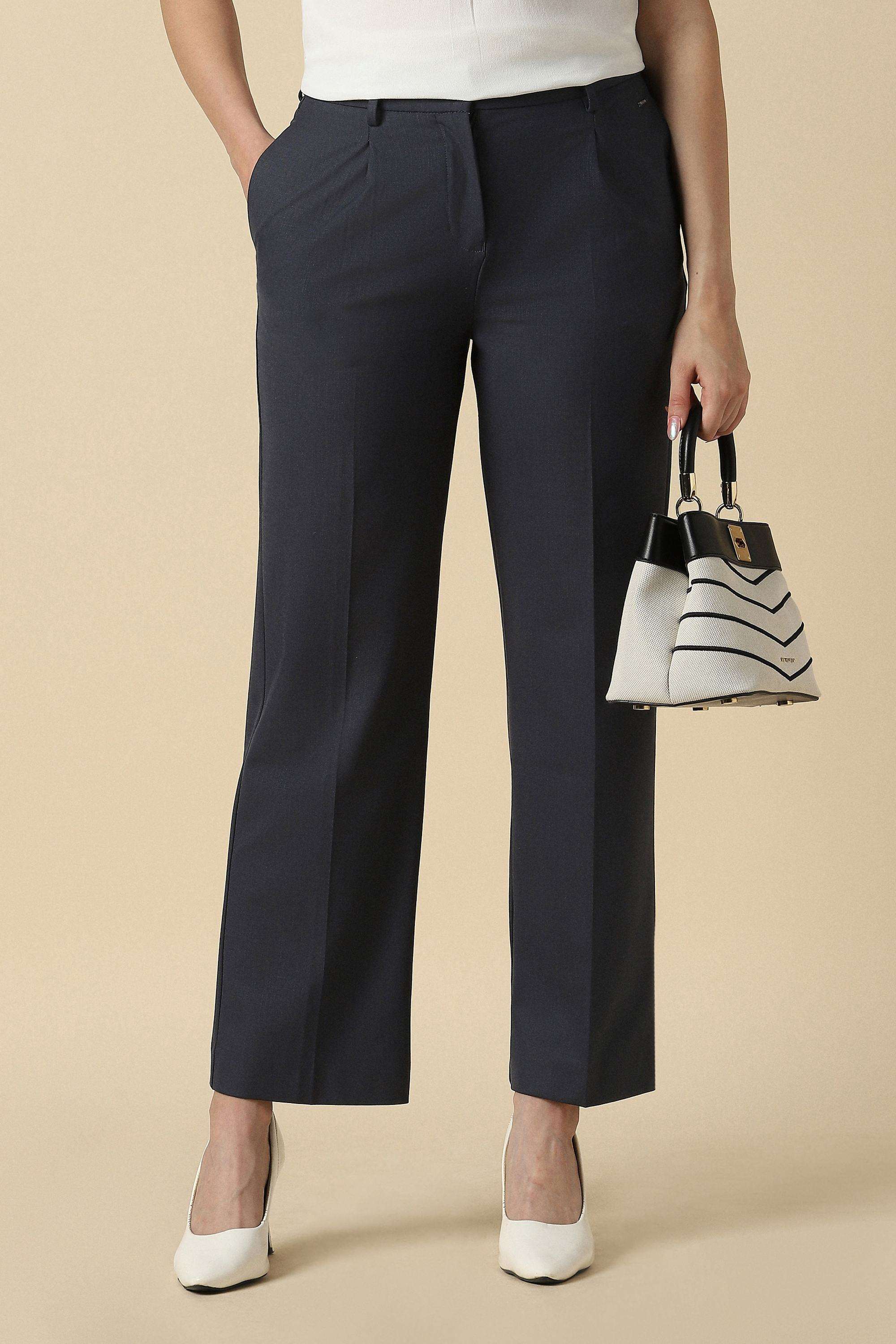 Solid-Wide-Leg-Fit-Polyester-Women-s-Work-Trousers