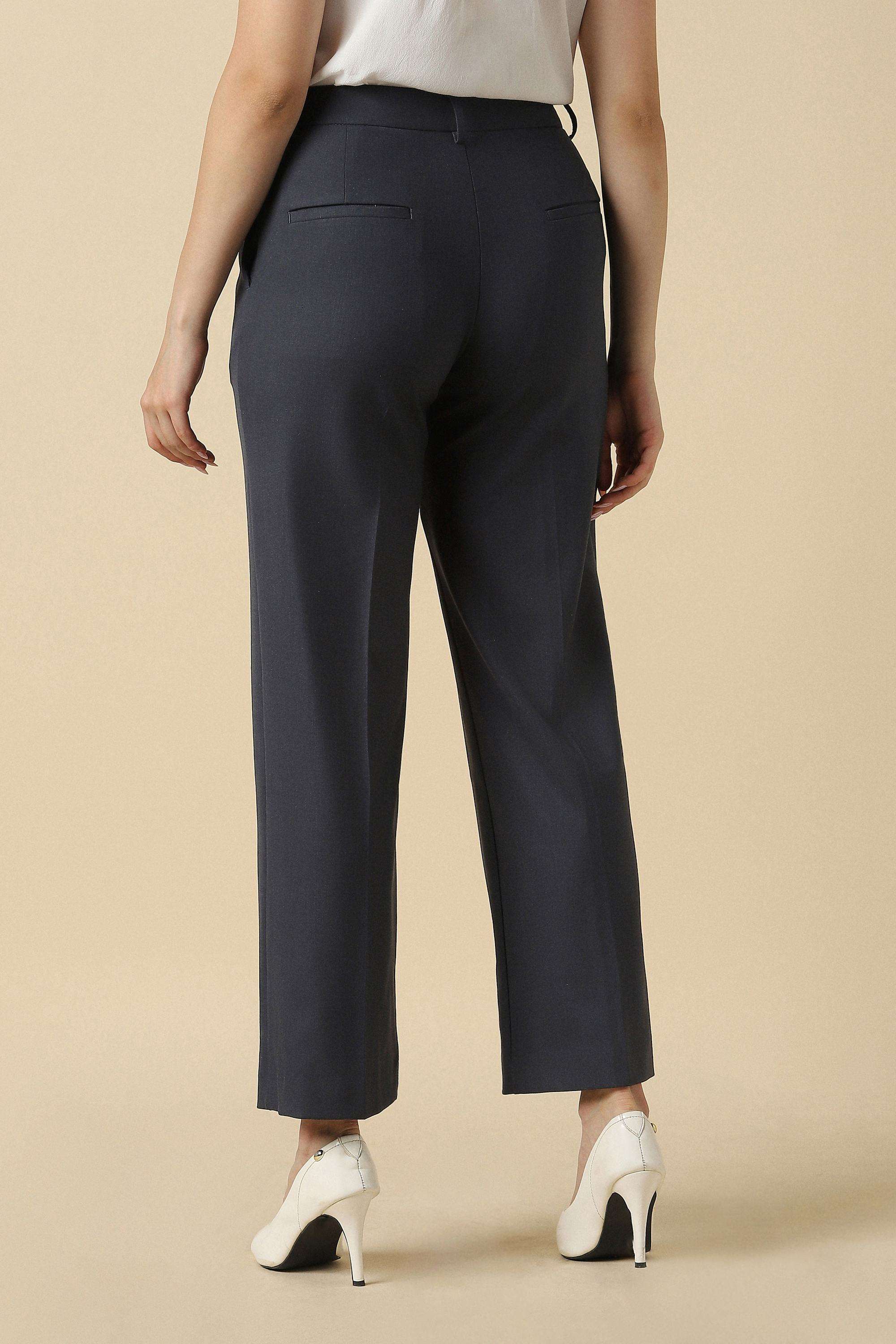 Solid-Wide-Leg-Fit-Polyester-Women-s-Work-Trousers