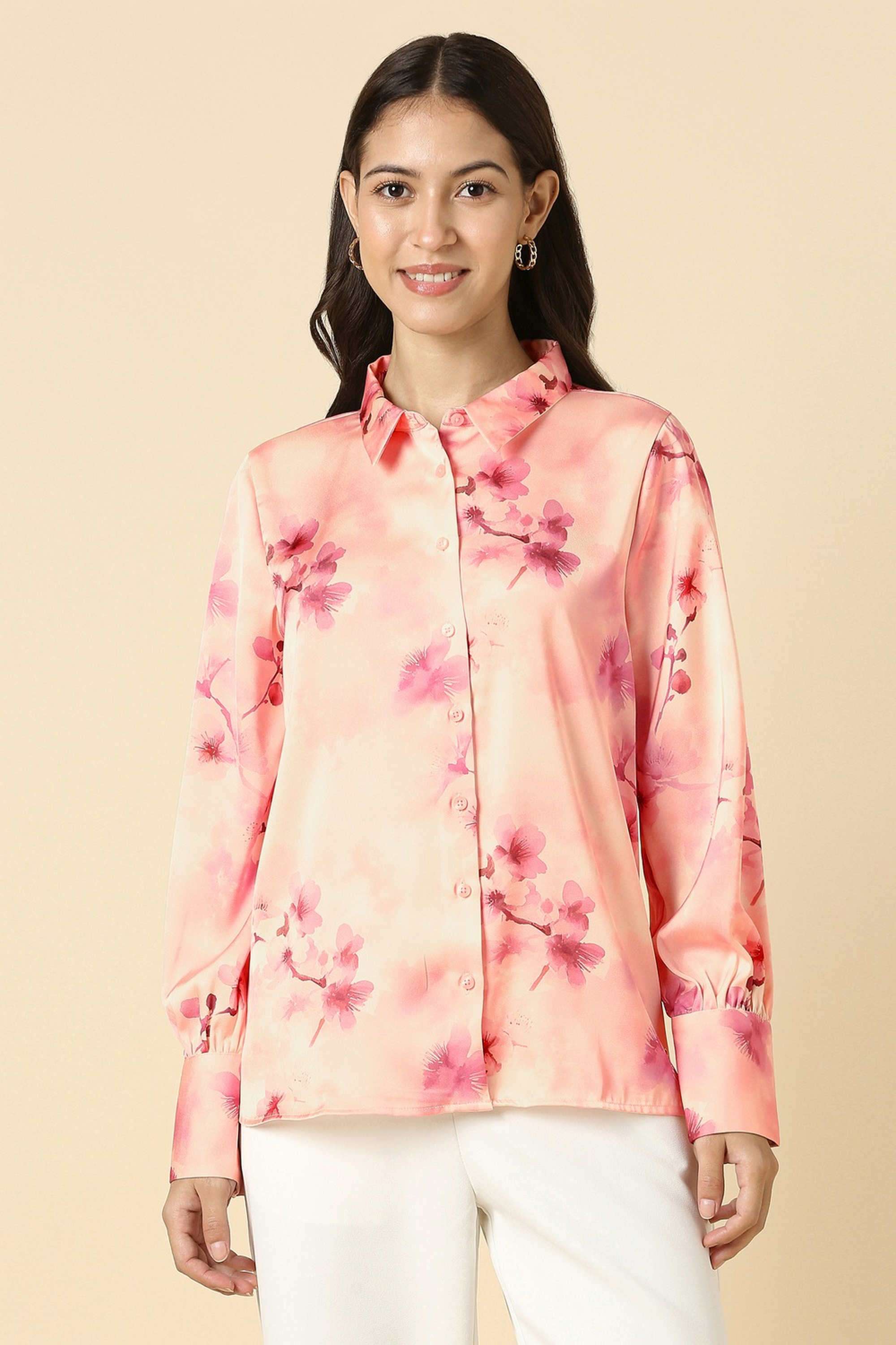 Printed-Round-Neck-Polyester-Women-s-Casual-Wear-Shirt