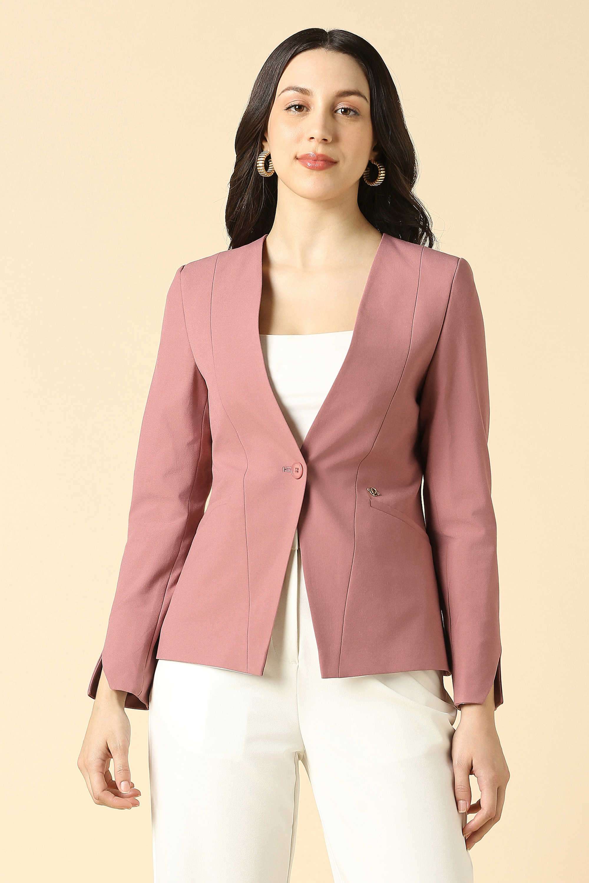 Solid-Polyester-Women-s-Formal-Wear-Blazer