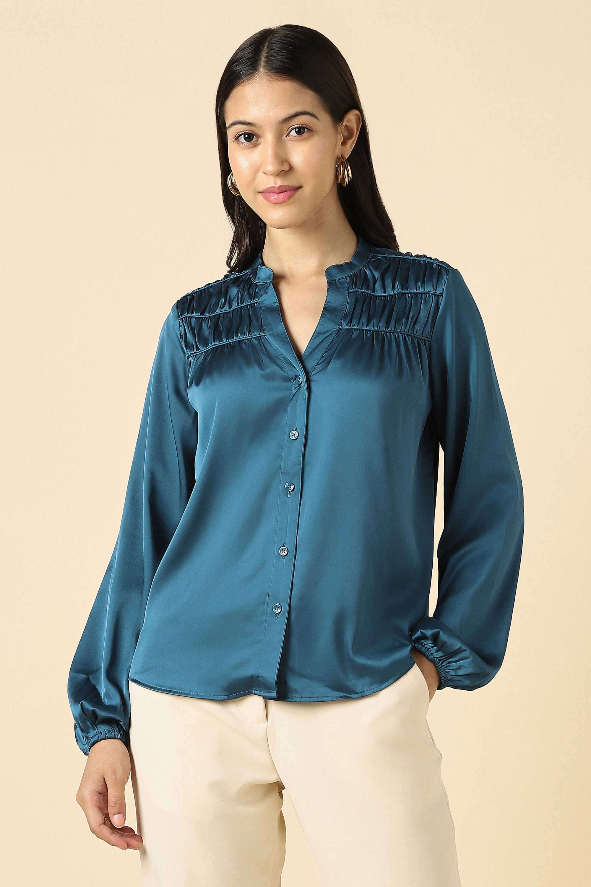 Solid-Polyester-Women-s-Formal-Wear-Top