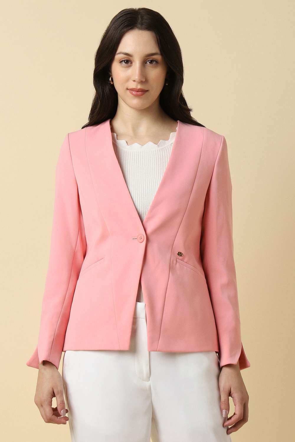 Solid-Blended-Fabric-Regular-Fit-Women-s-Blazer