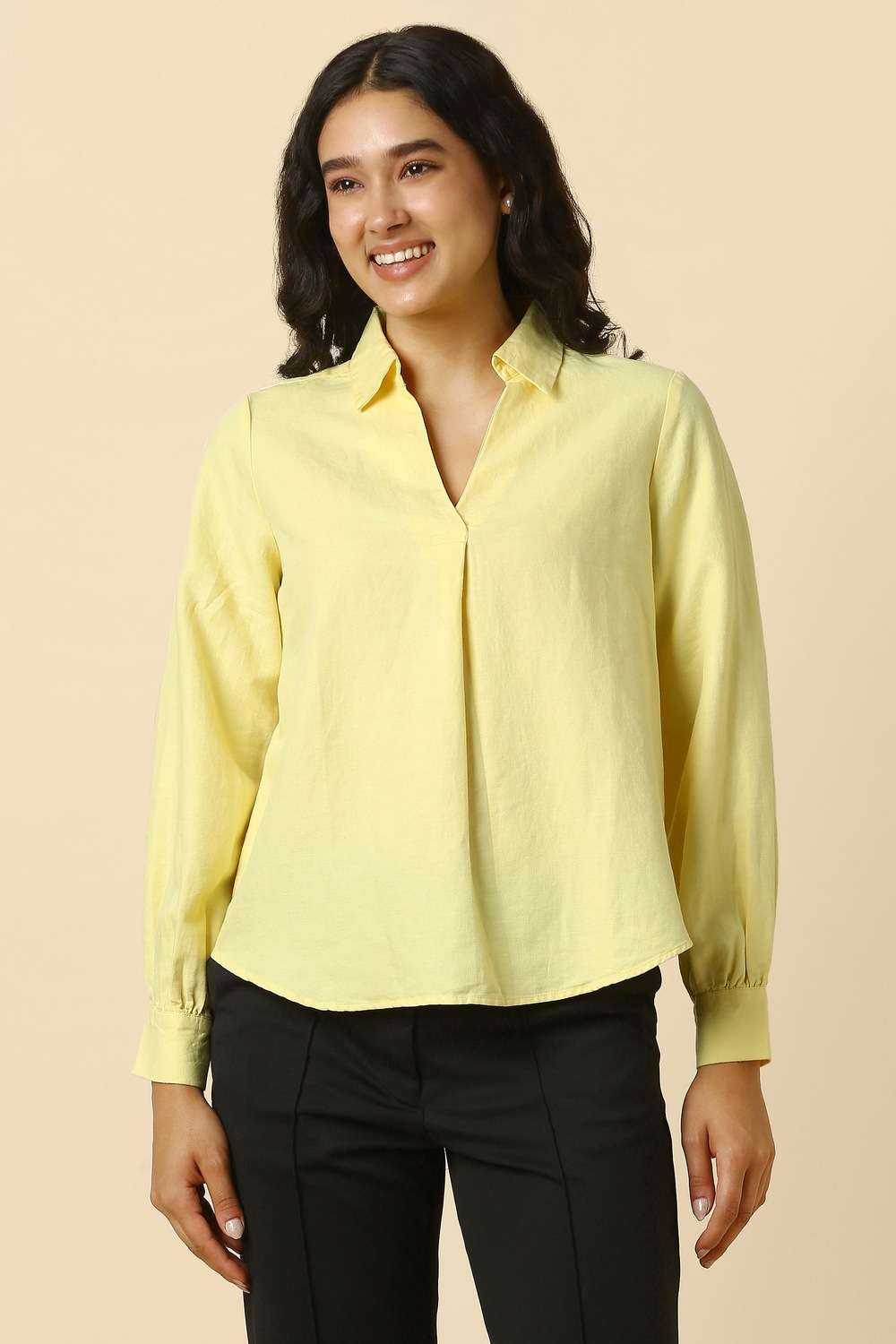 Solid-Blended-Fabric-Regular-Fit-Women-s-Shirt
