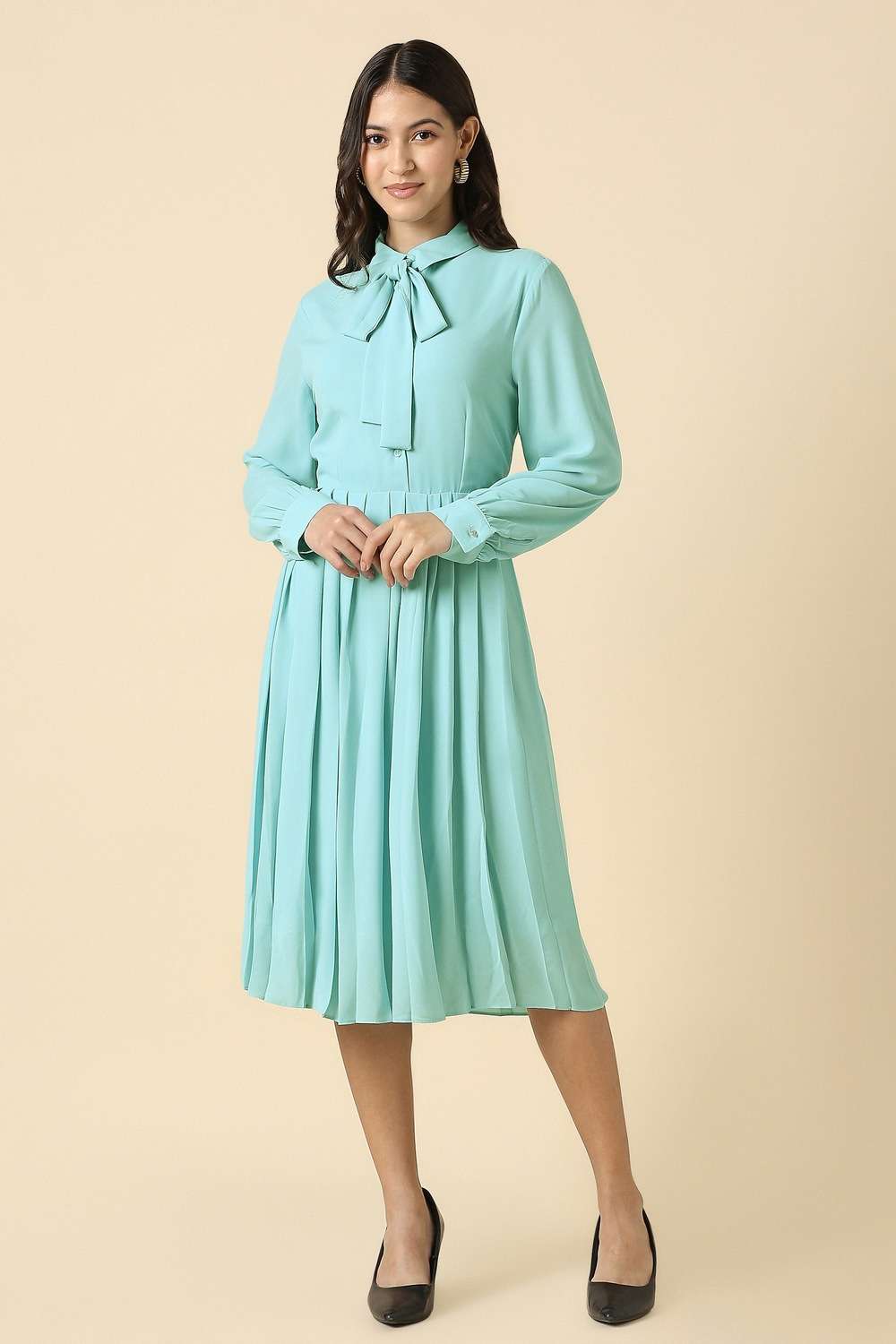 Polyester-Solid-Regular-Fit-Dress