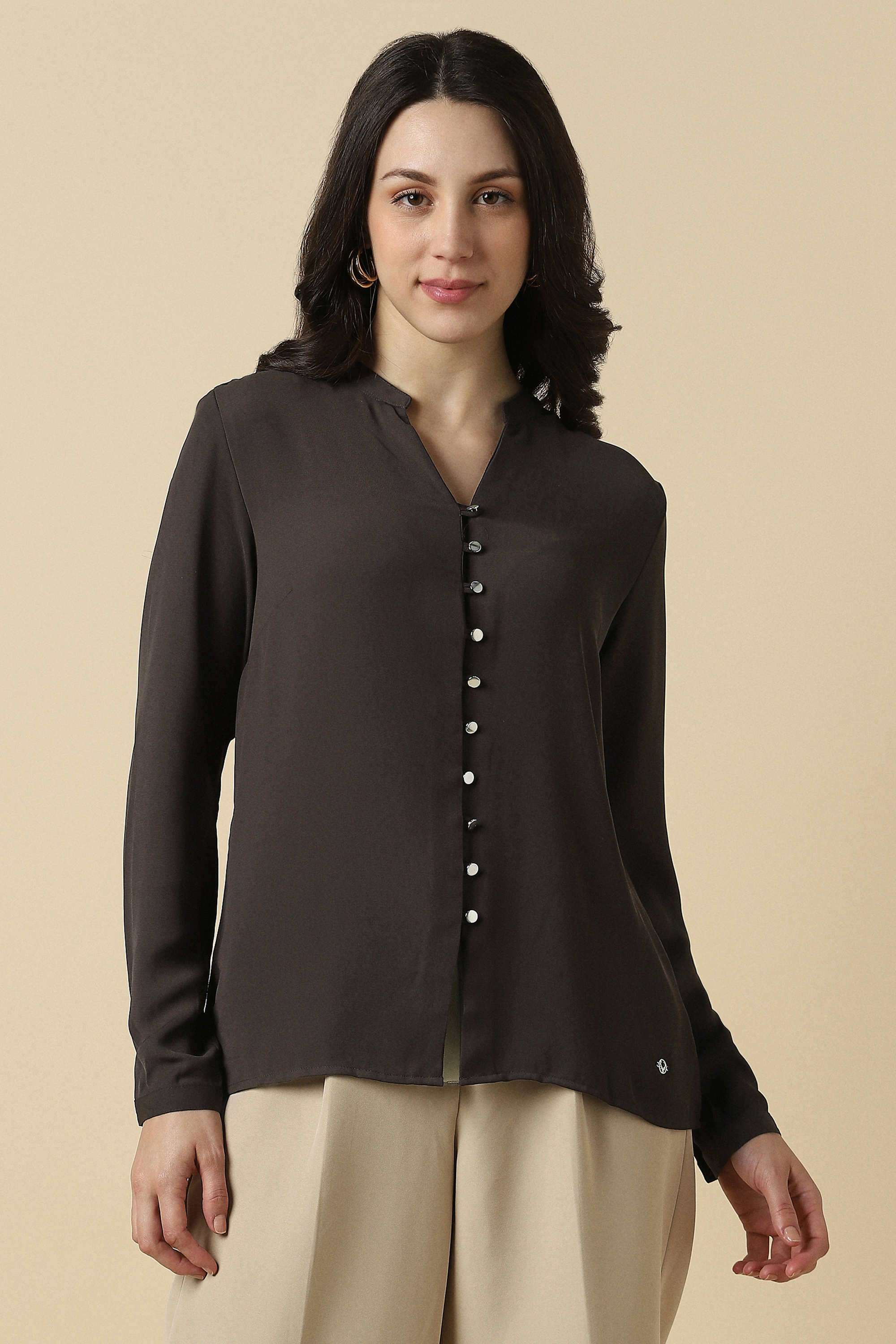 Solid-Polyester-Women-Top