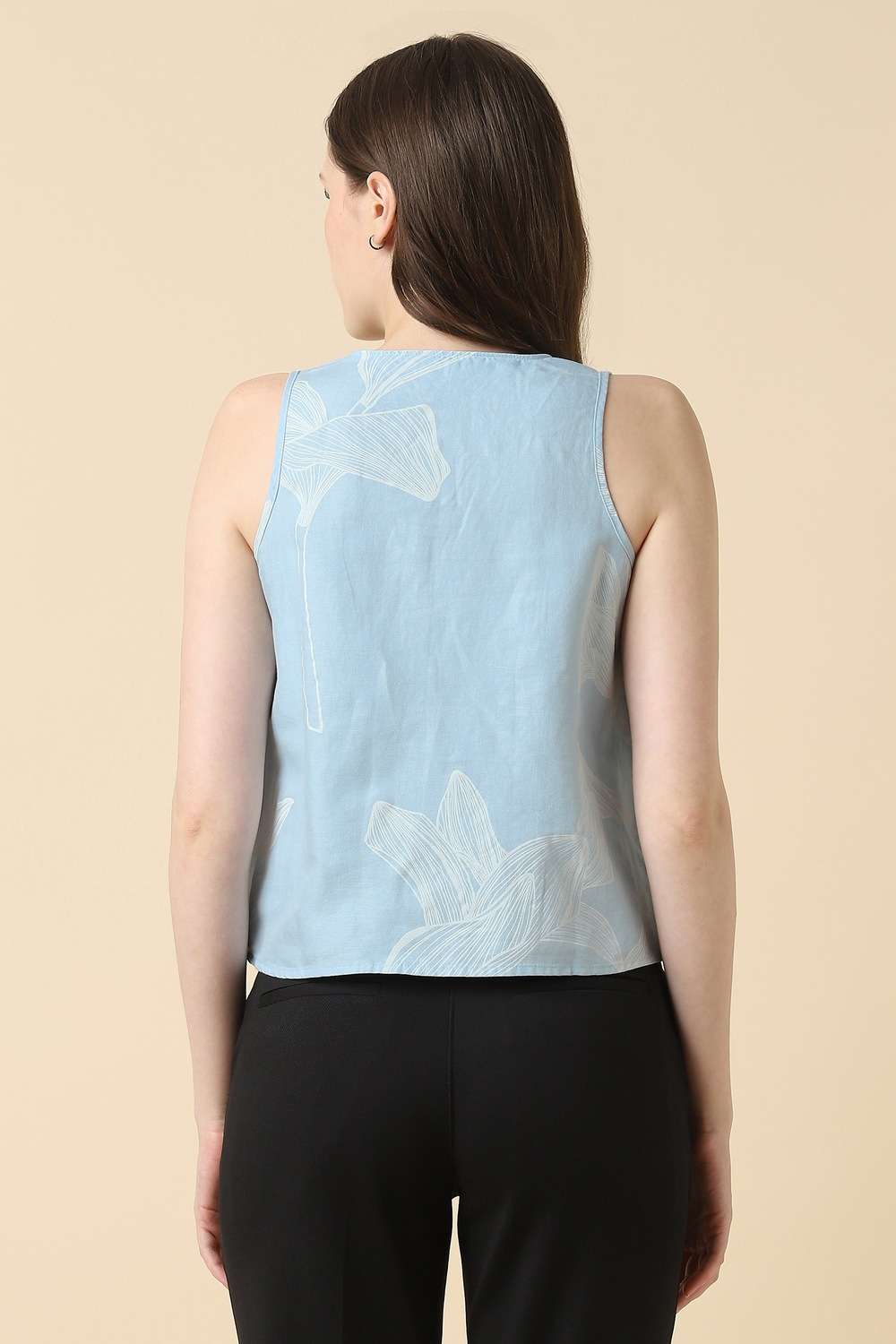 Printed-Blended-Fabric-V-Neck-Women-s-Top