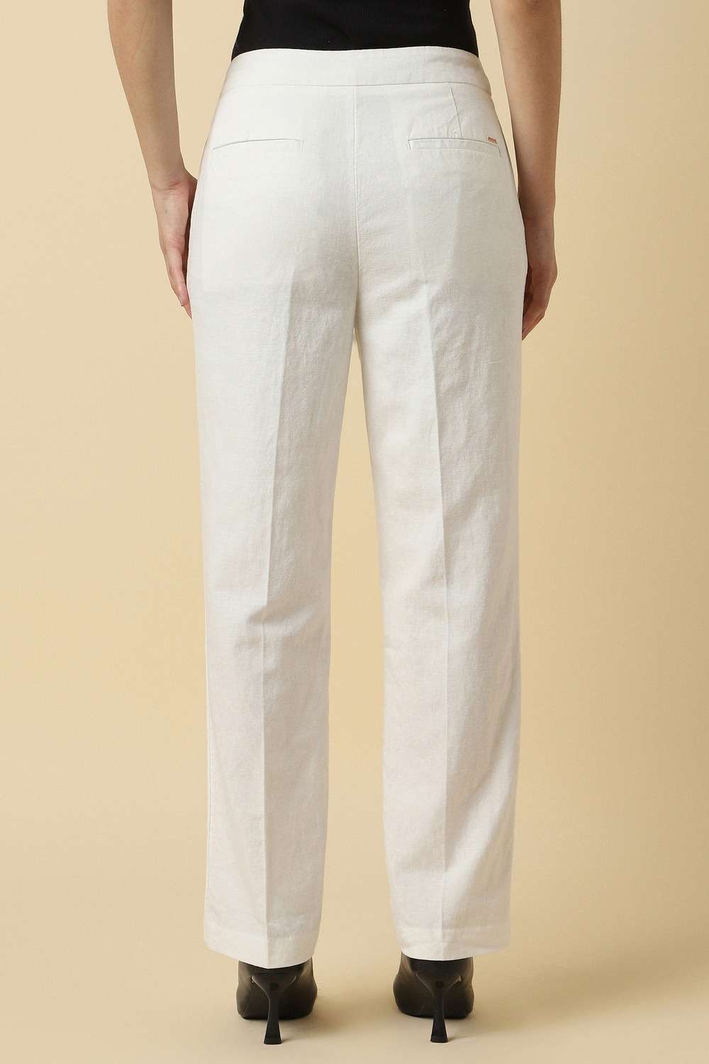 Solid-Blended-Fabric-Regular-Fit-Women-s-Trousers