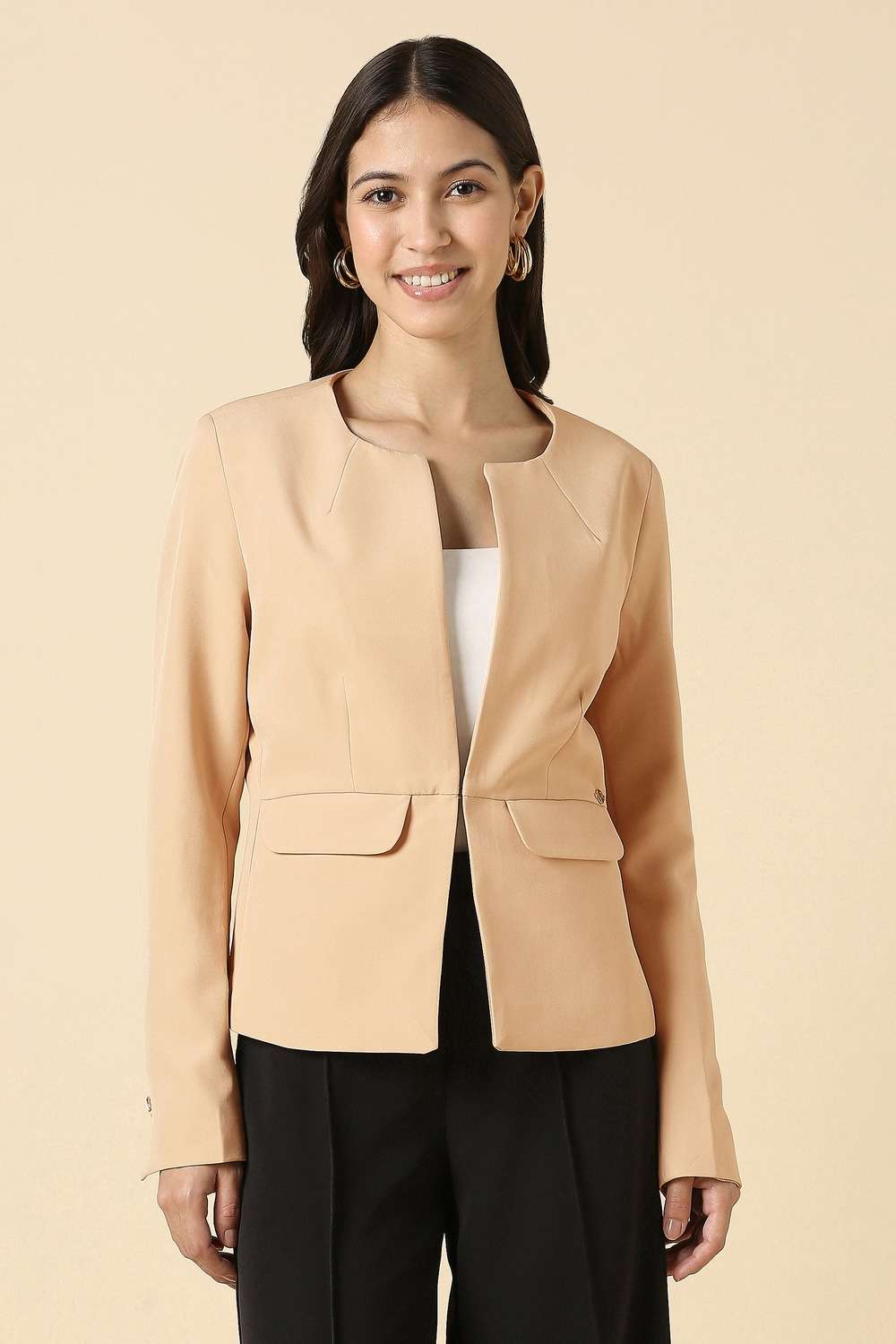Polyester-Solid-Regular-Fit-Blazer