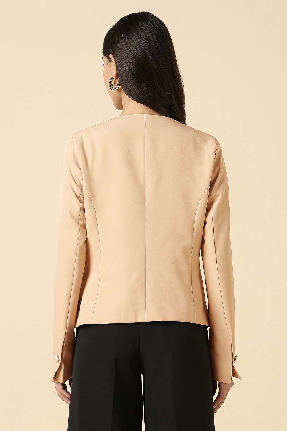 Solid-Collared-Polyester-Women-Blazer