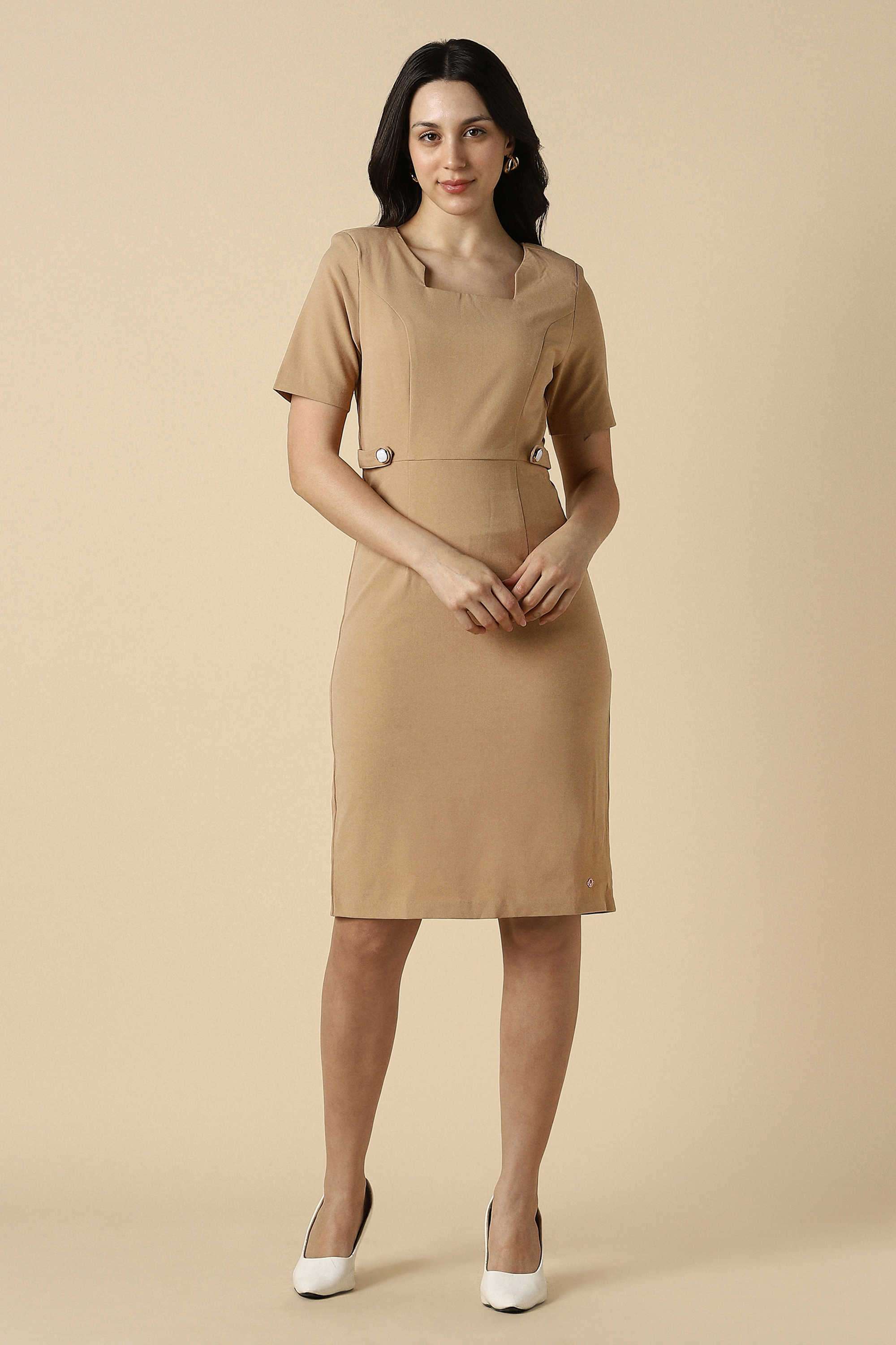 Solid-Polyester-Women-s-Dress