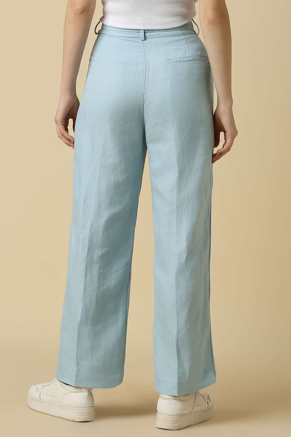 Solid-Blended-Fabric-Regular-Fit-Women-s-Trousers