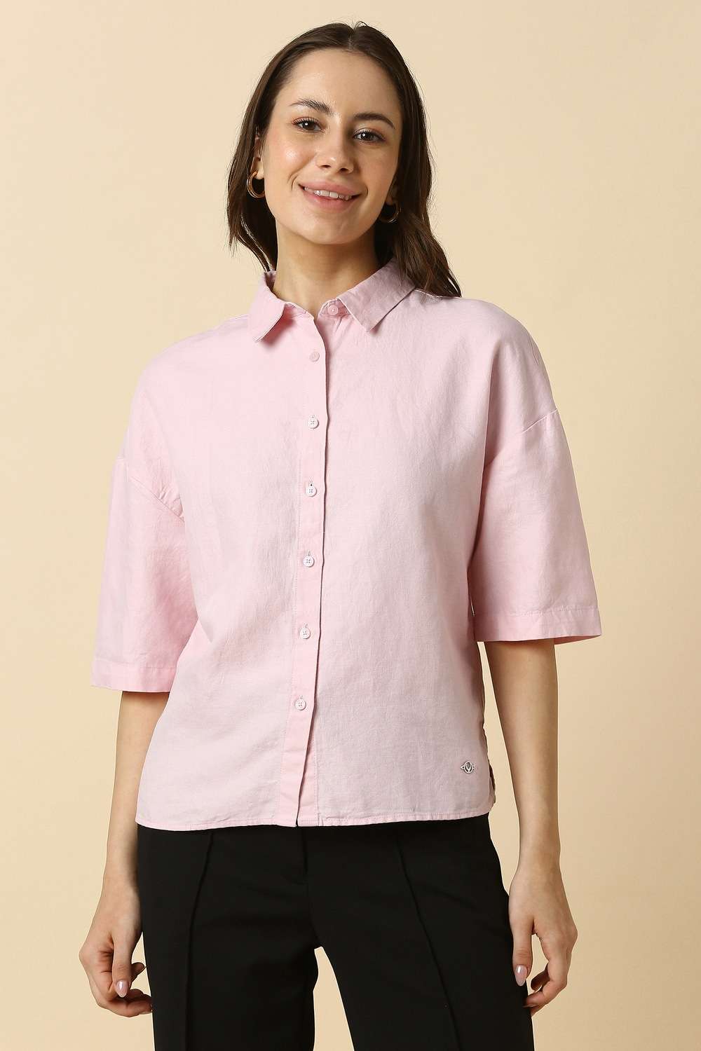Solid-Blended-Fabric-Regular-Fit-Women-s-Shirt