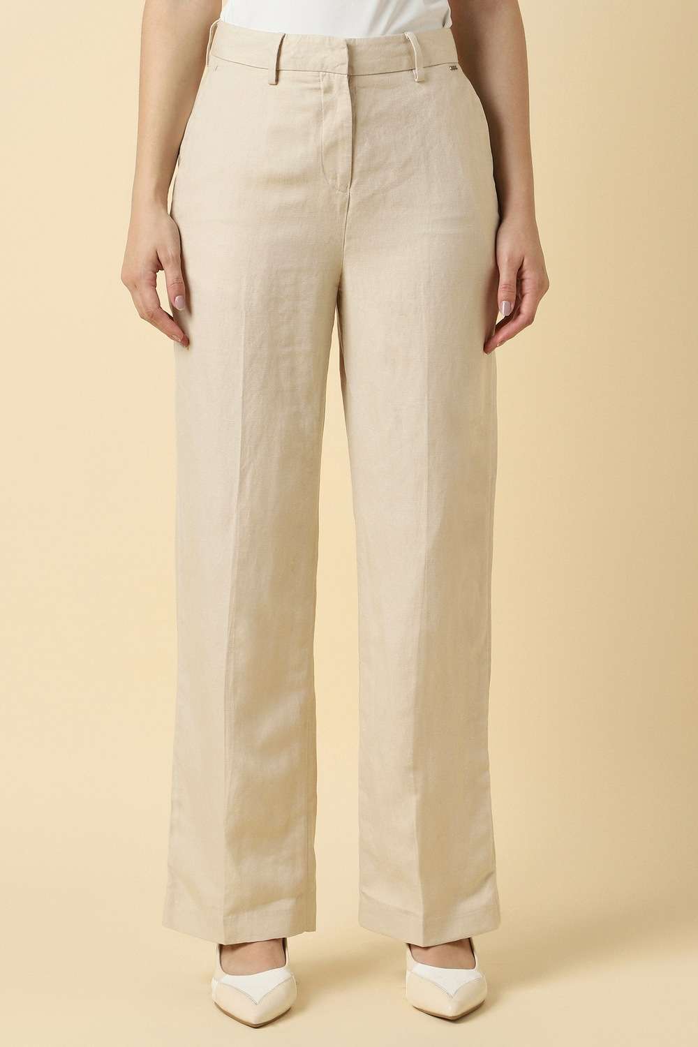 Solid-Blended-Fabric-Relaxed-Fit-Women-s-Trousers