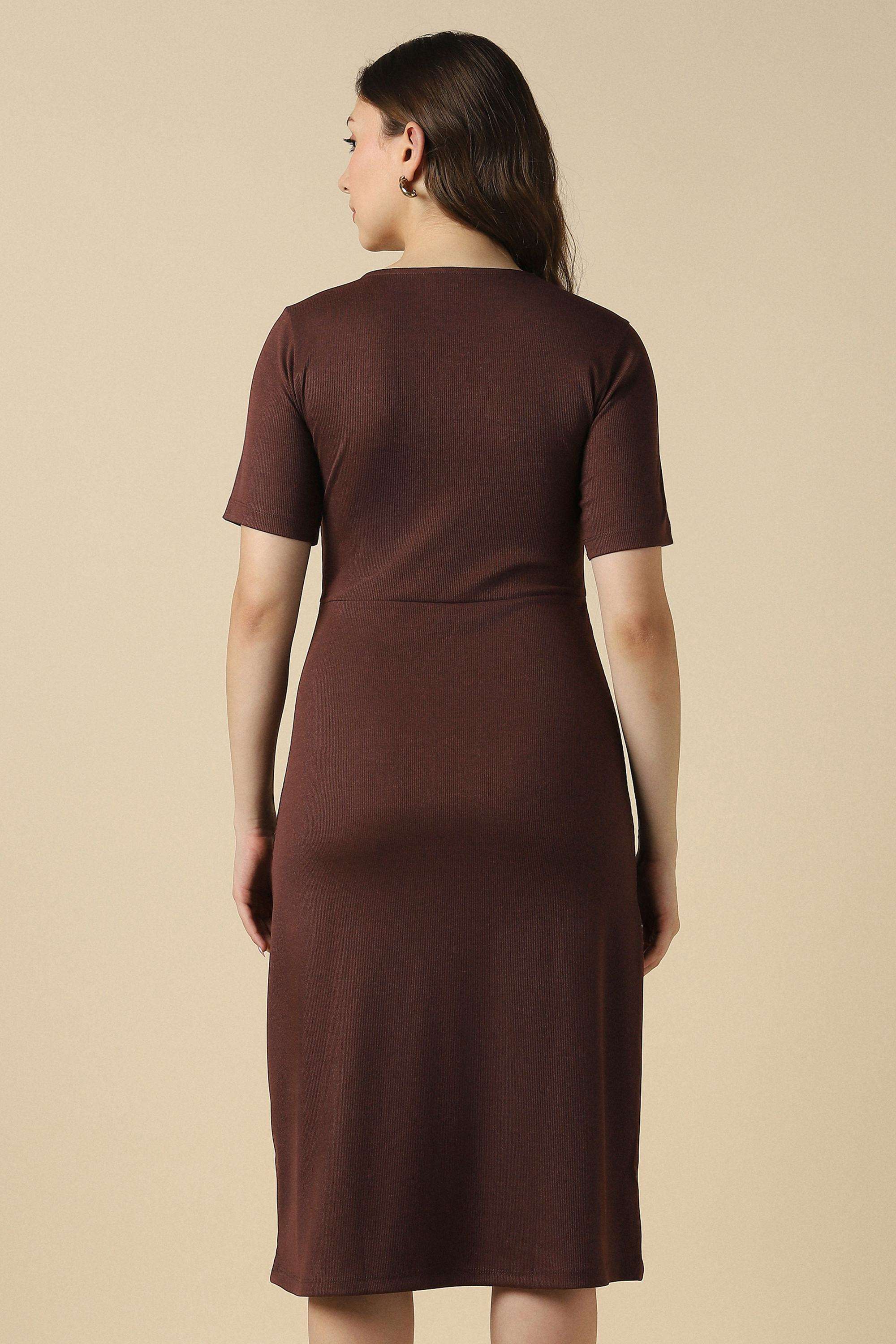 Solid-Round-Neck-Polyester-Women-Dress