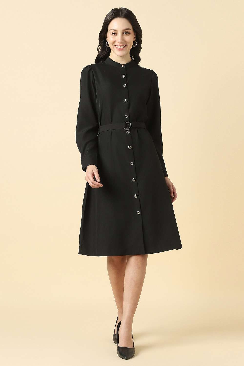 Polyester-Solid-Regular-Fit-Dress