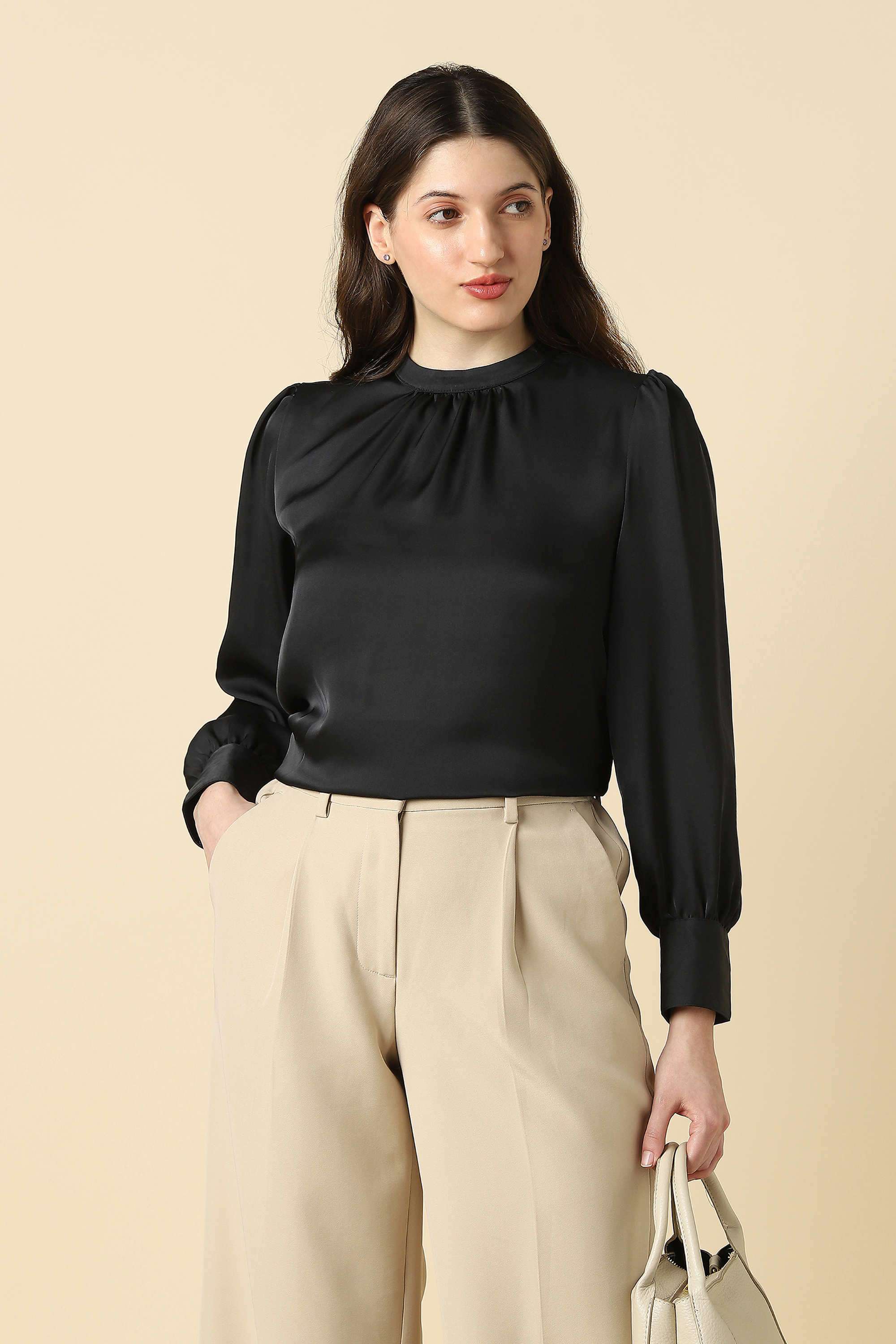 Solid-Polyester-Women-Top