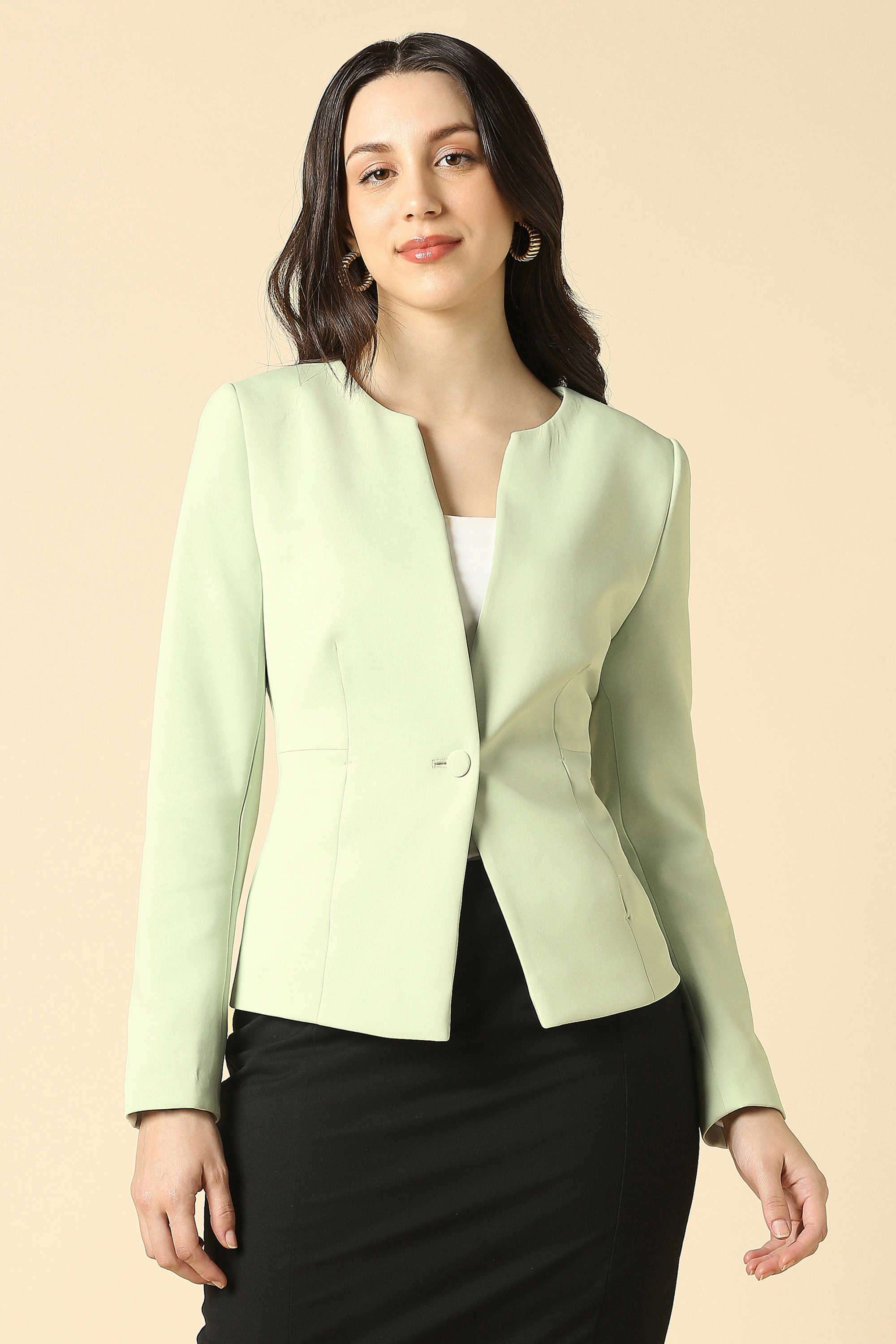 Solid-Rayon-Women-s-Formal-Wear-Blazer