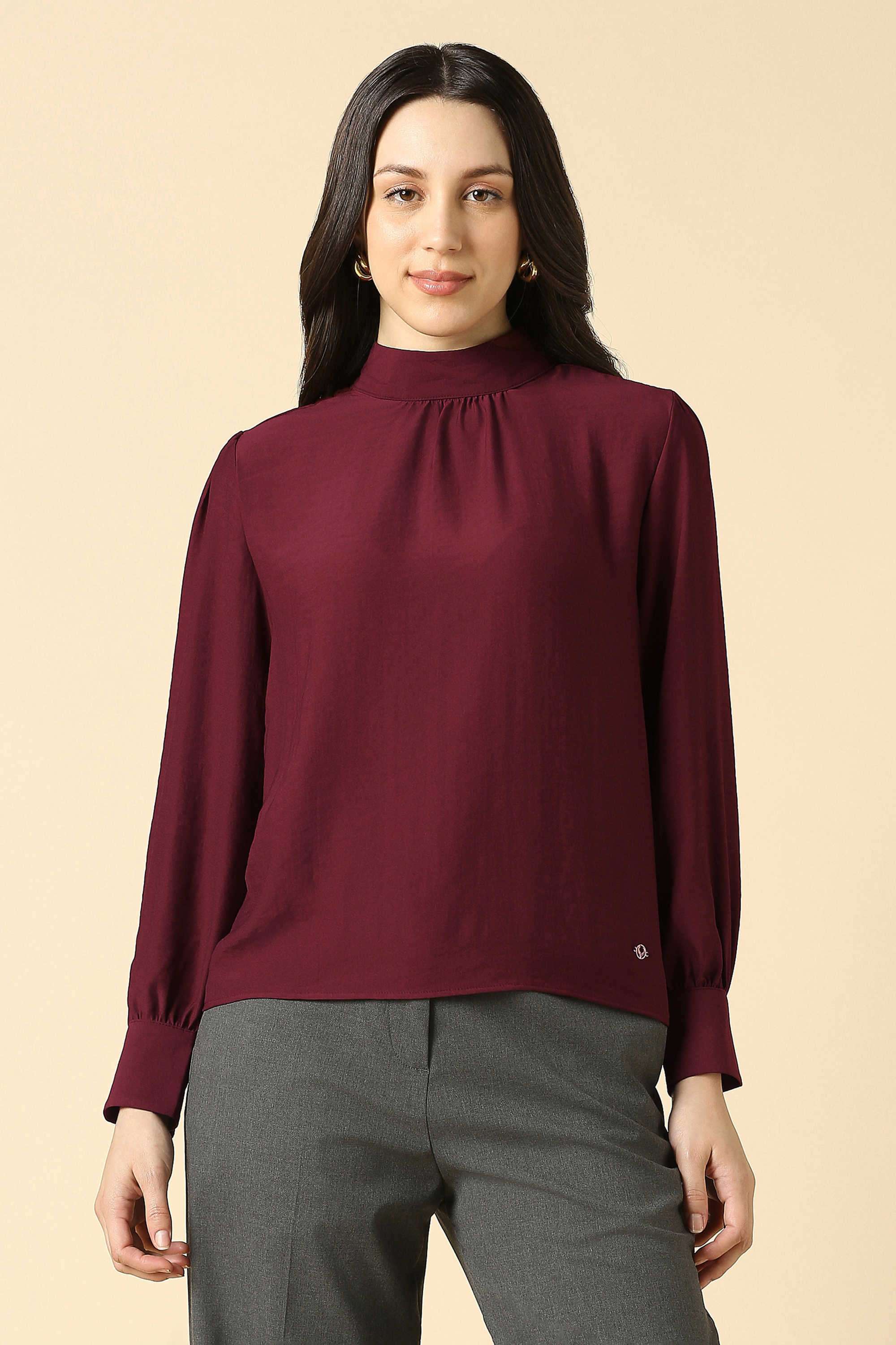 Solid-Polyester-Women-s-Formal-Wear-Top