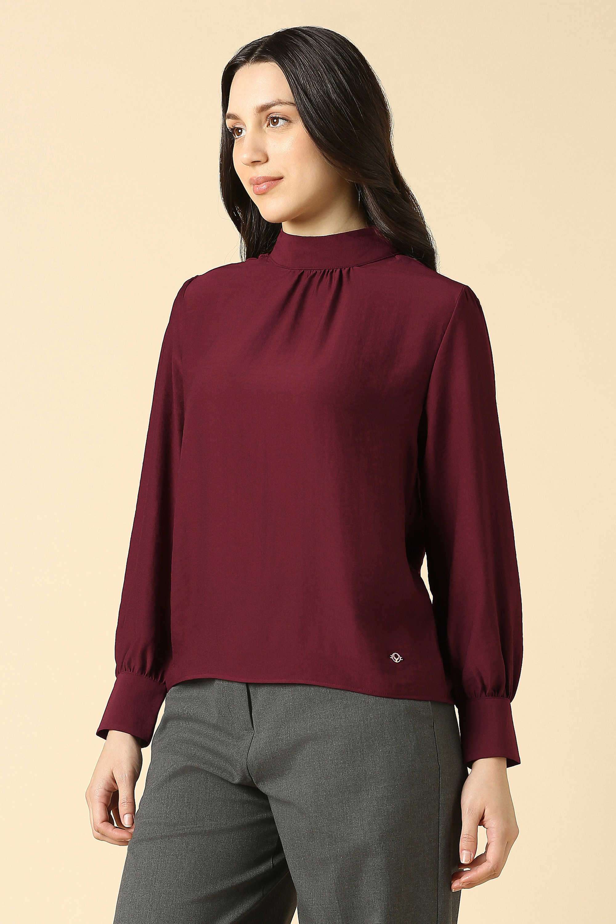 Buy Allen Solly red Solid Polyester Women Top | Shoppers Stop