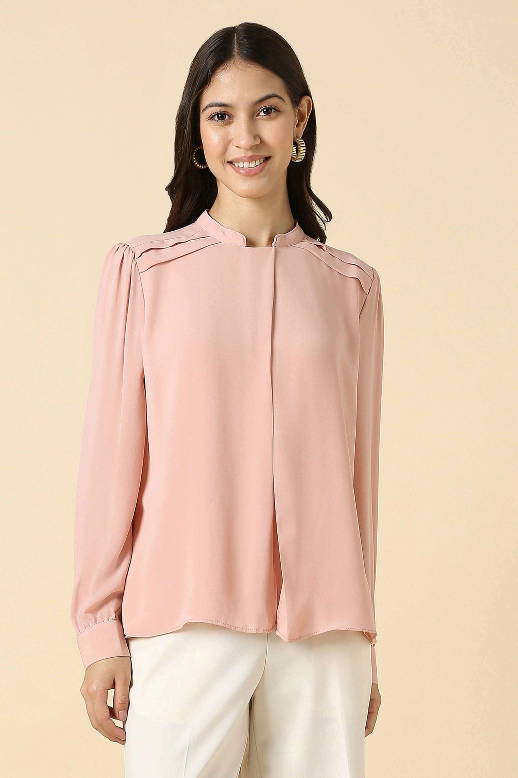 Solid-Polyester-Women-s-Top