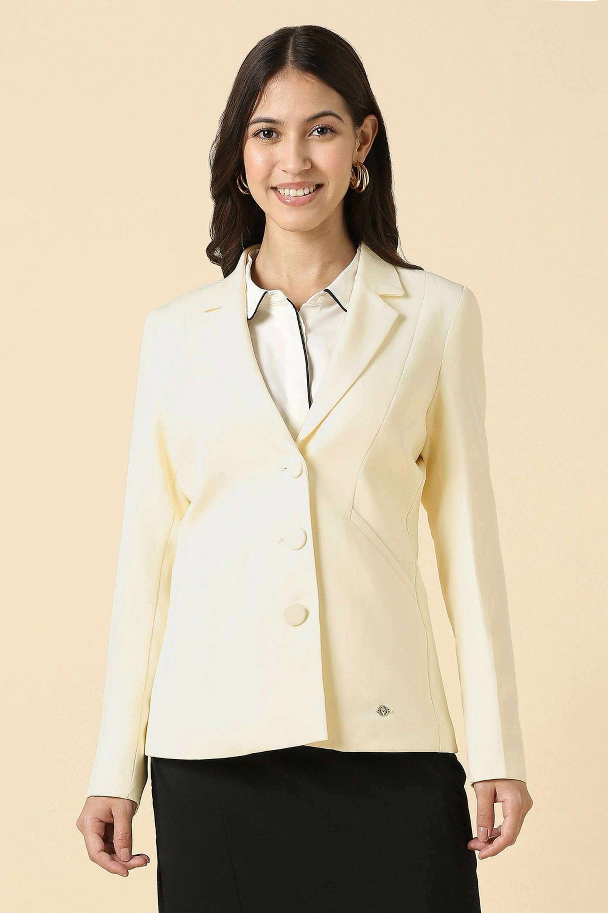 Solid-Collared-Polyester-Women-Blazer