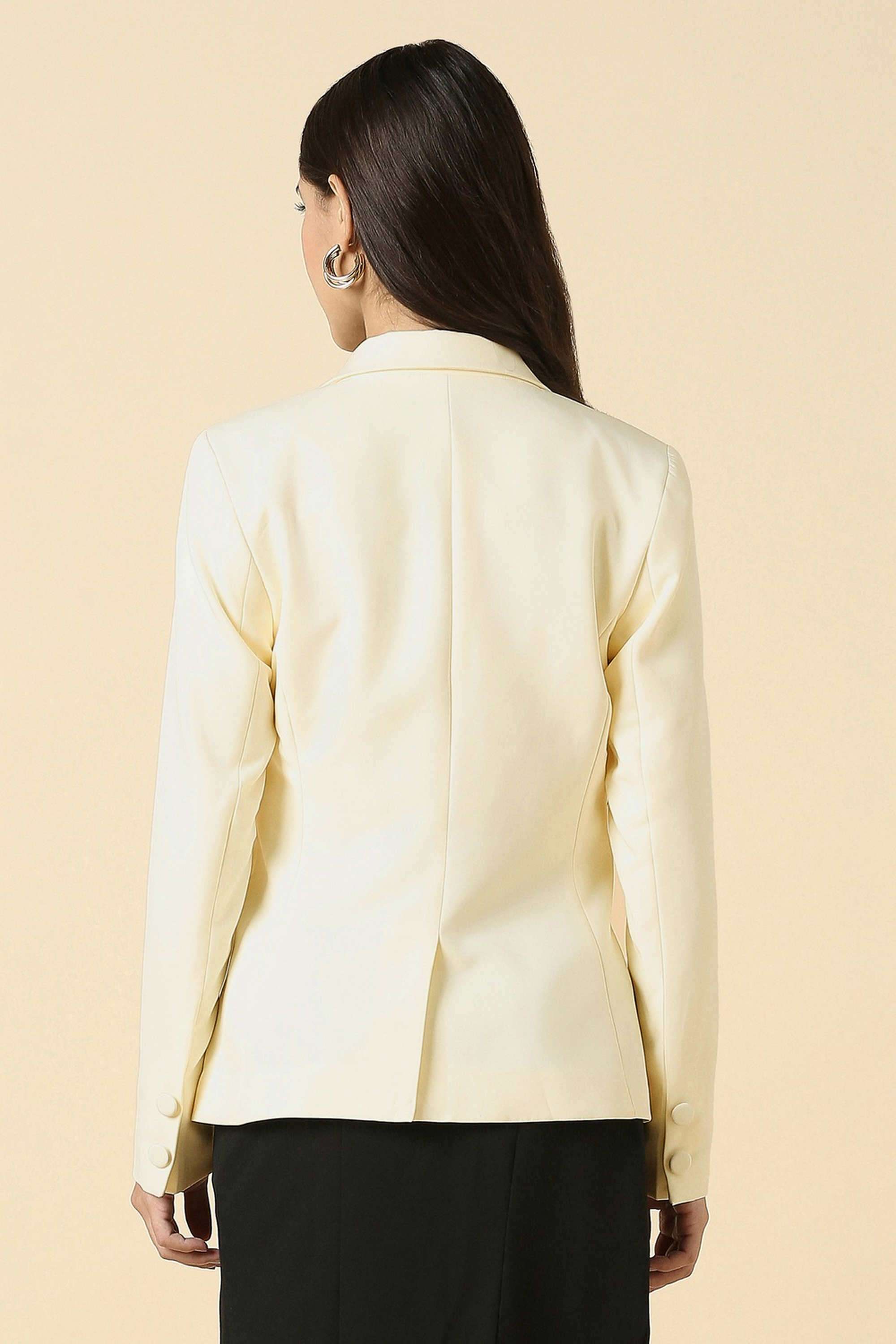 Solid-Collared-Polyester-Women-Blazer