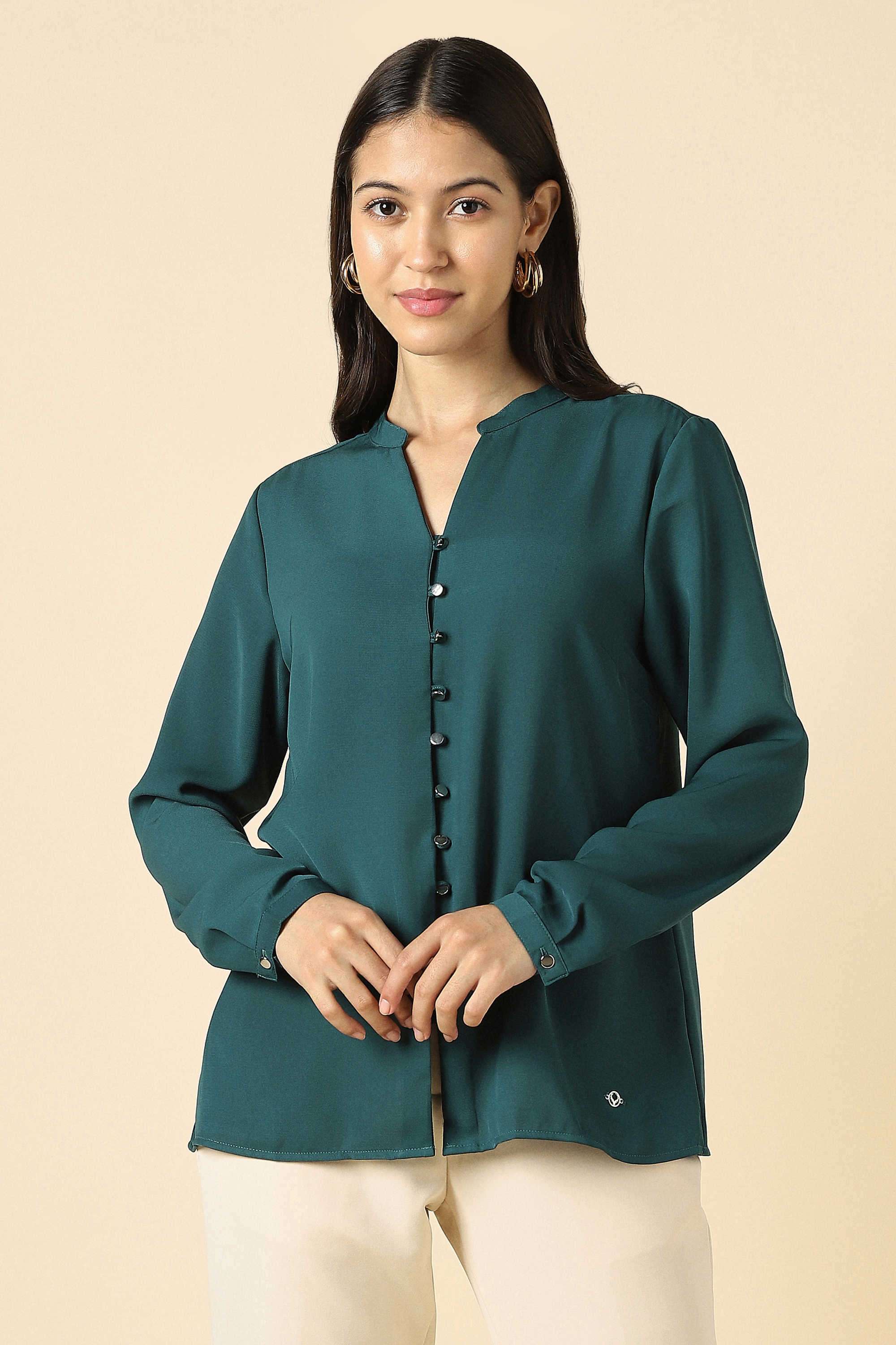 Solid-Polyester-Women-s-Formal-Wear-Top