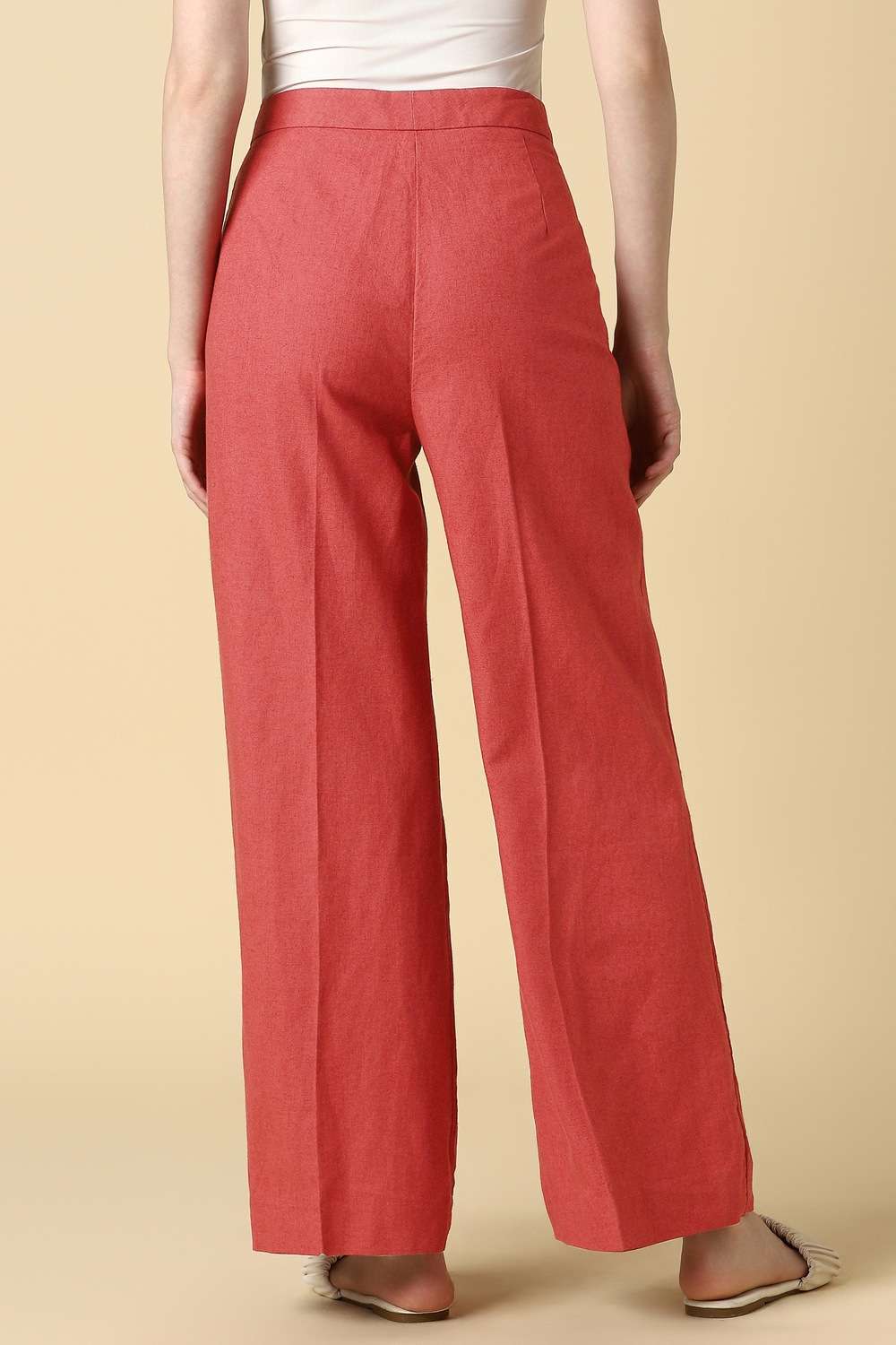 Solid-Blended-Fabric-Regular-Fit-Women-s-Trousers