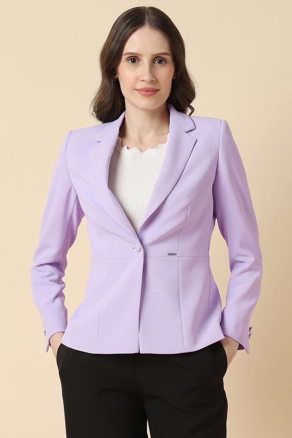 Solid-Blended-Fabric-Regular-Fit-Women-s-Blazer