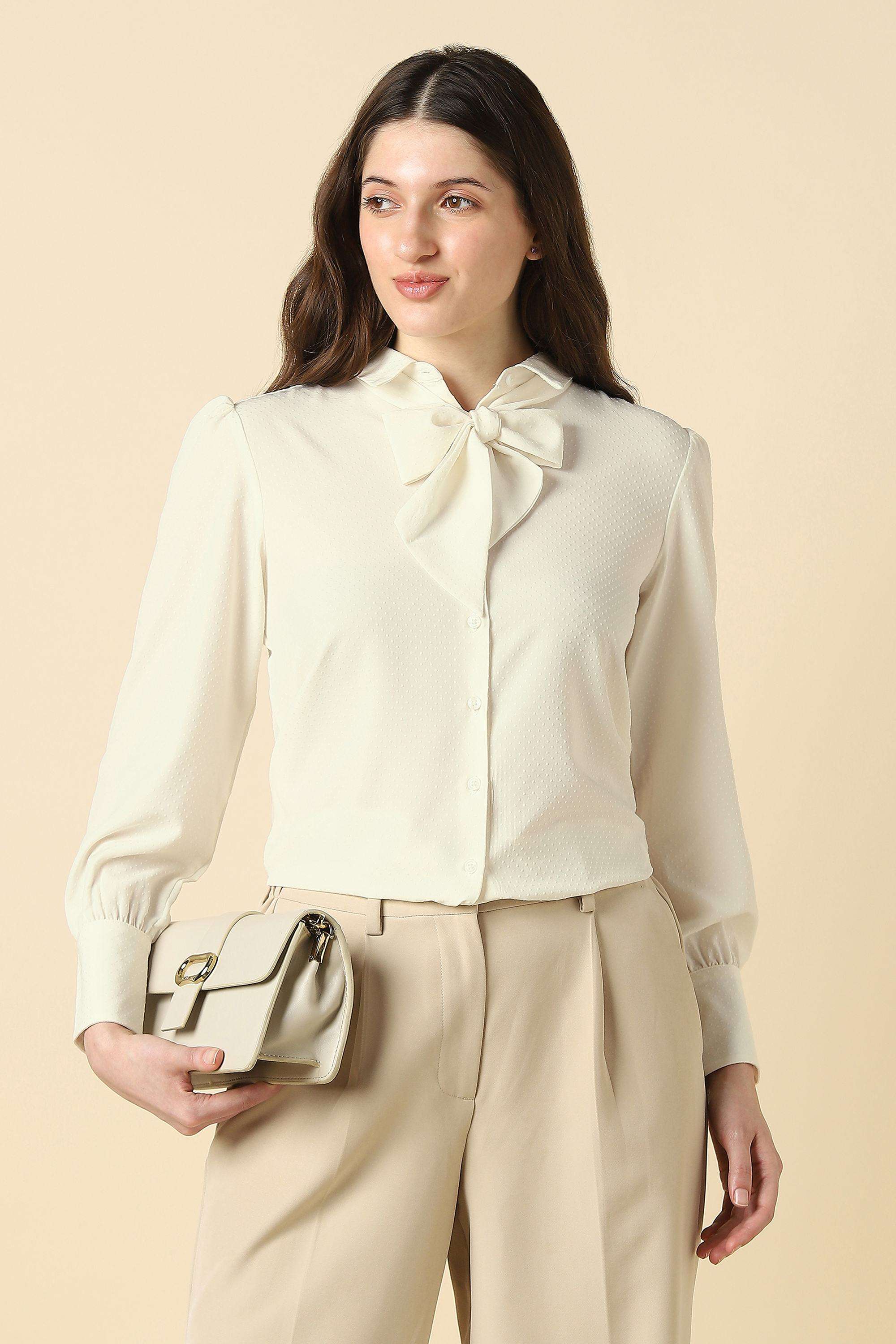 Solid-Polyester-Round-Neck-Women-s-Shirt