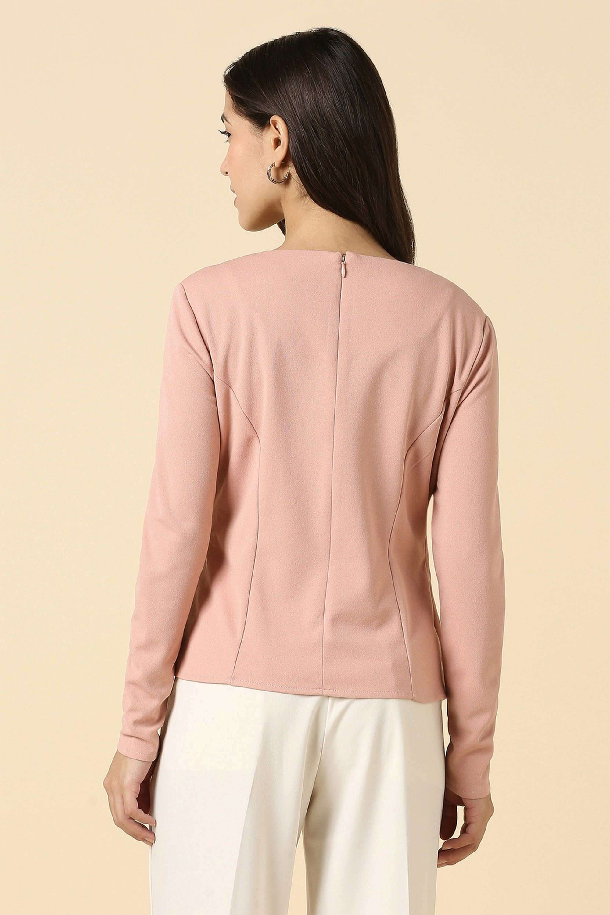 Solid-Polyester-Round-Neck-Women-s-Top