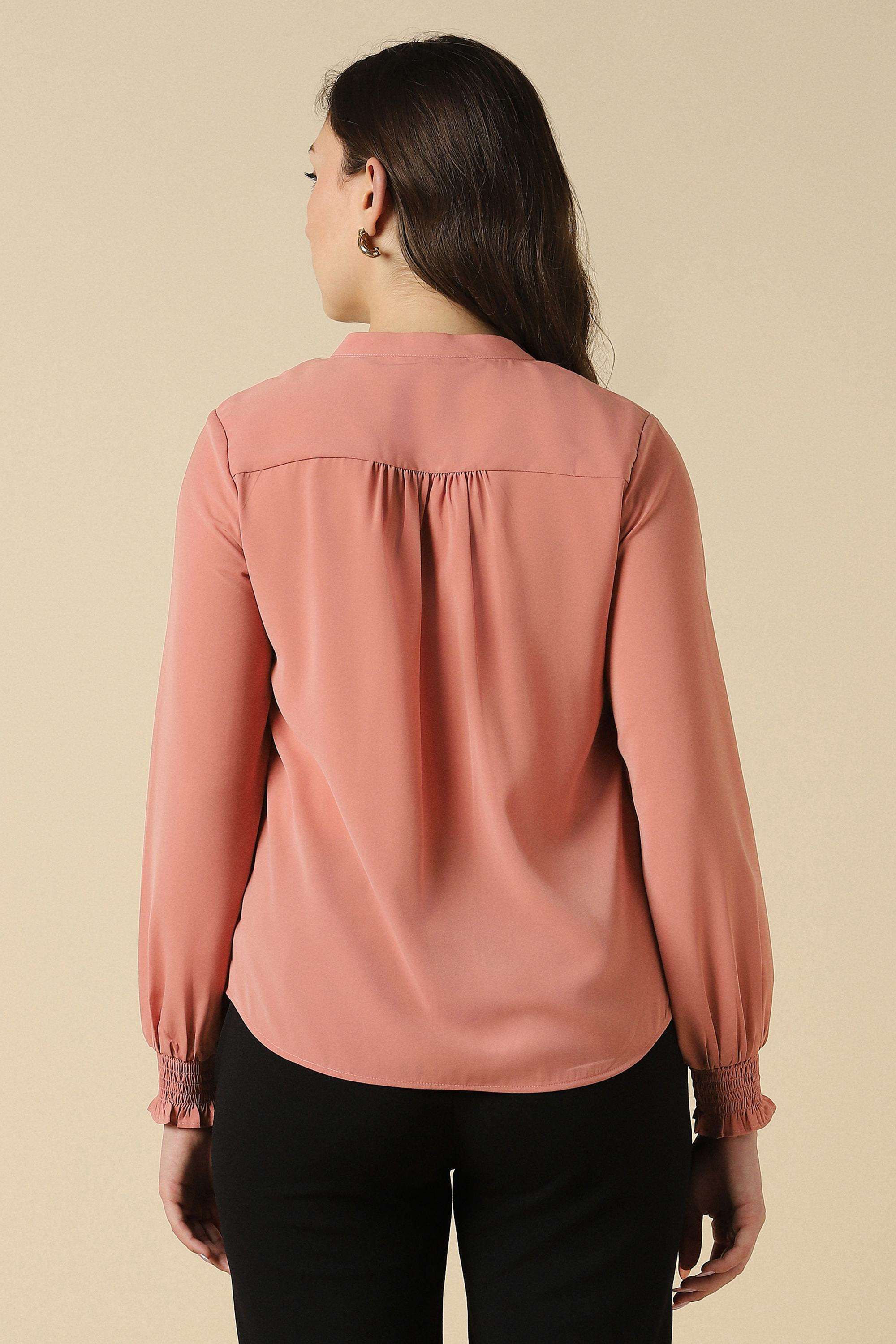 Solid-Polyester-Round-Neck-Women-s-Shirt