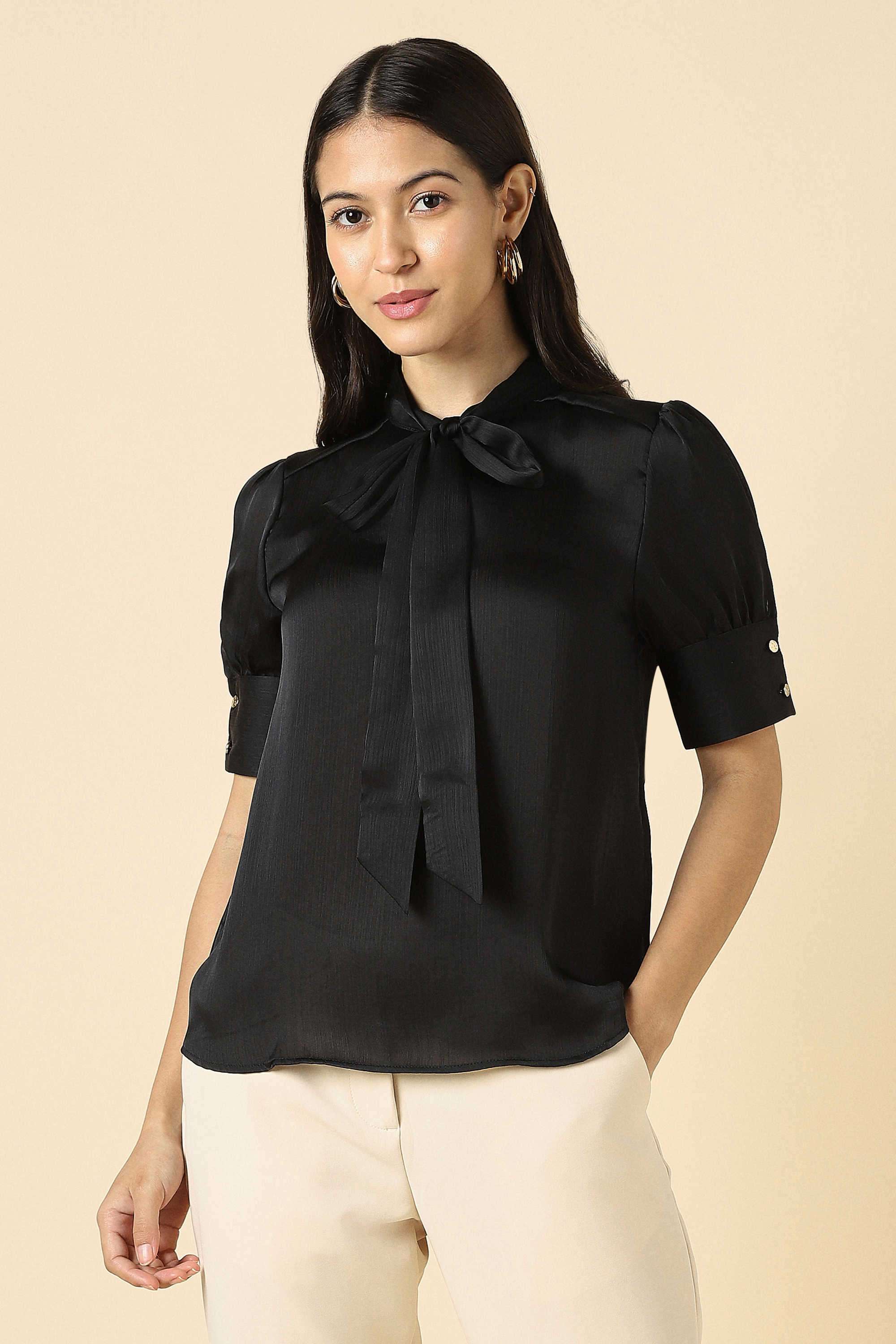 Solid-Polyester-Women-s-Formal-Wear-Top