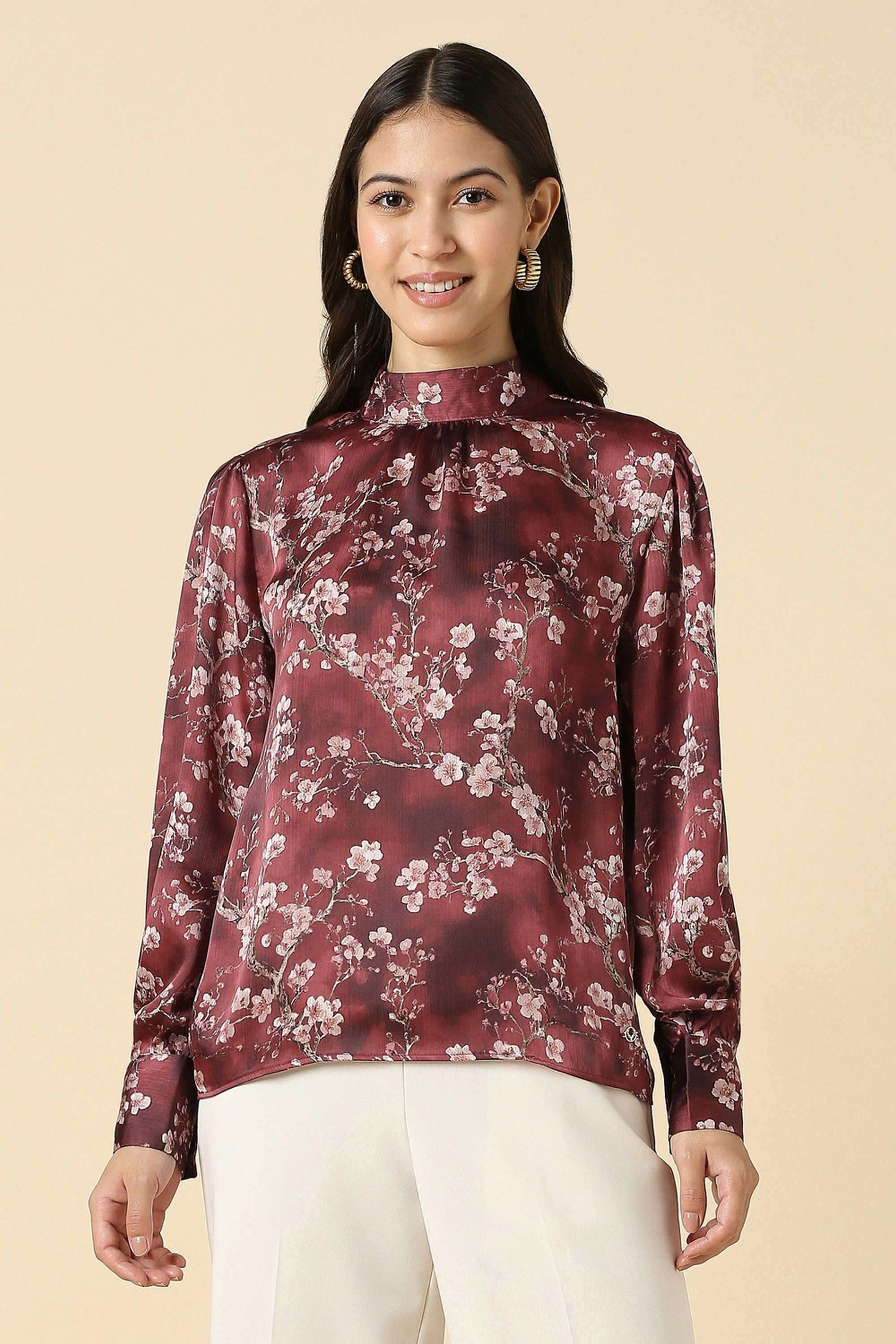 Printed-Polyester-Turtle-Neck-Women-s-Top