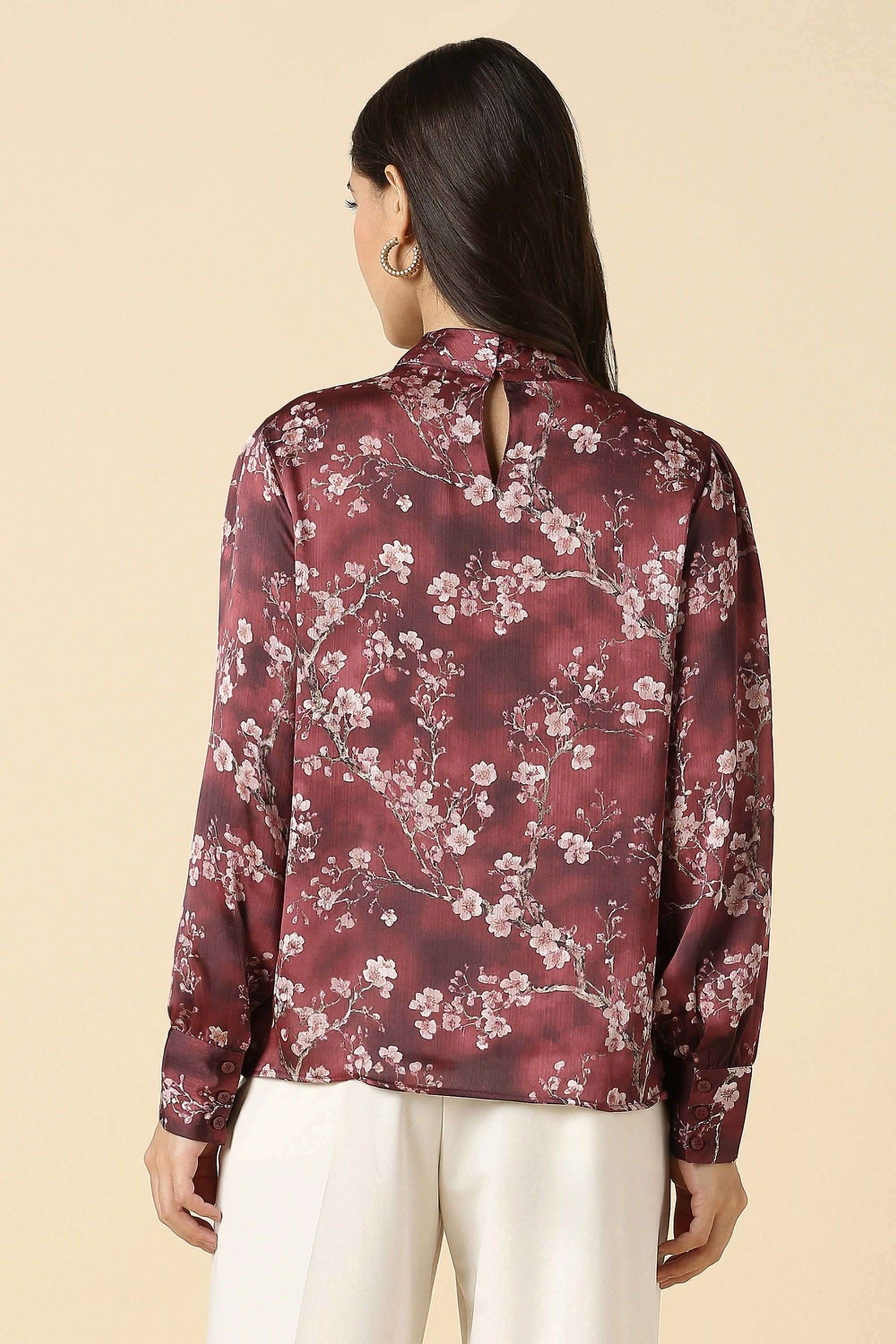 Printed-Polyester-Turtle-Neck-Women-s-Top