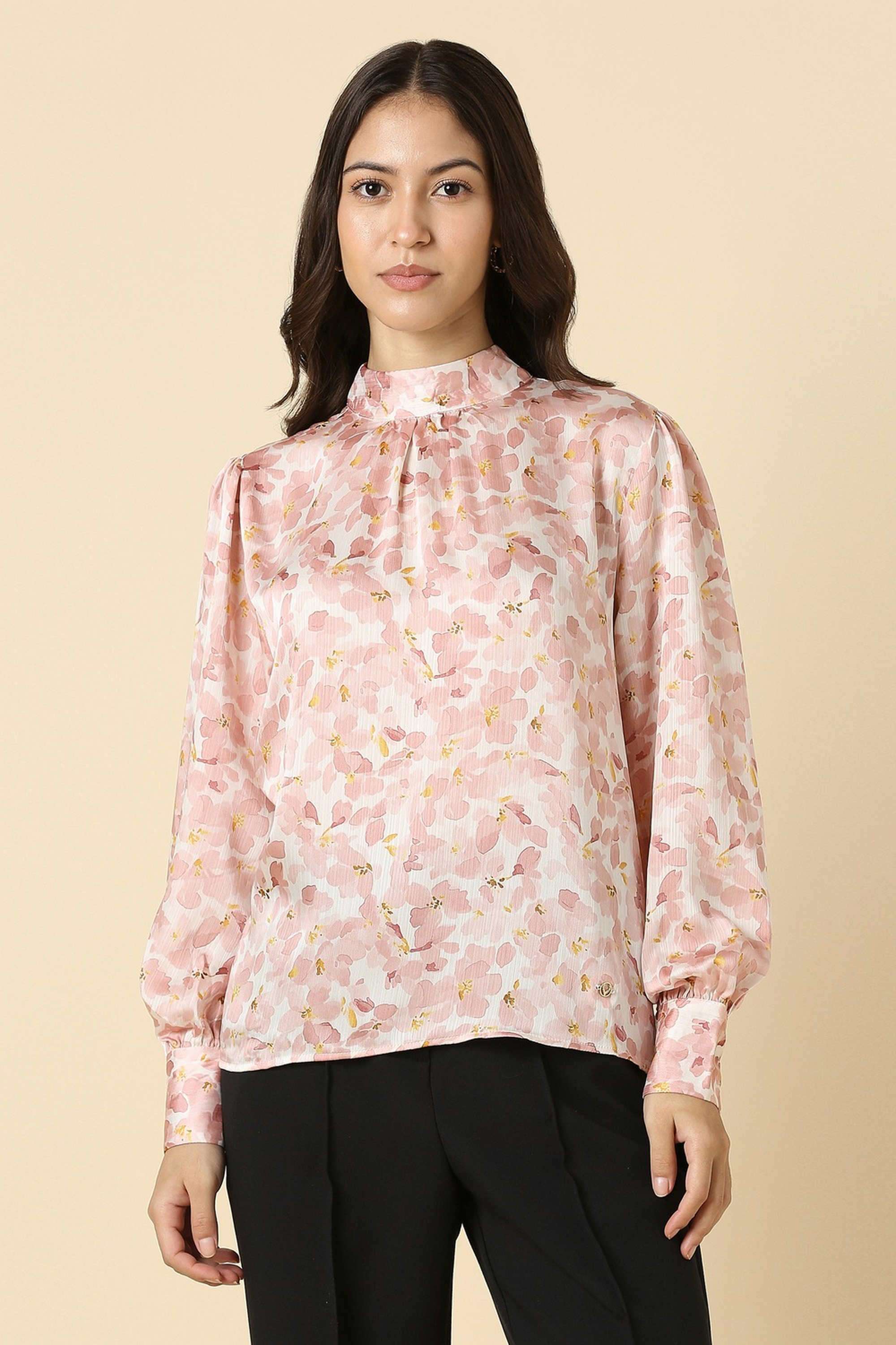 Printed-Polyester-Turtle-Neck-Women-s-Top