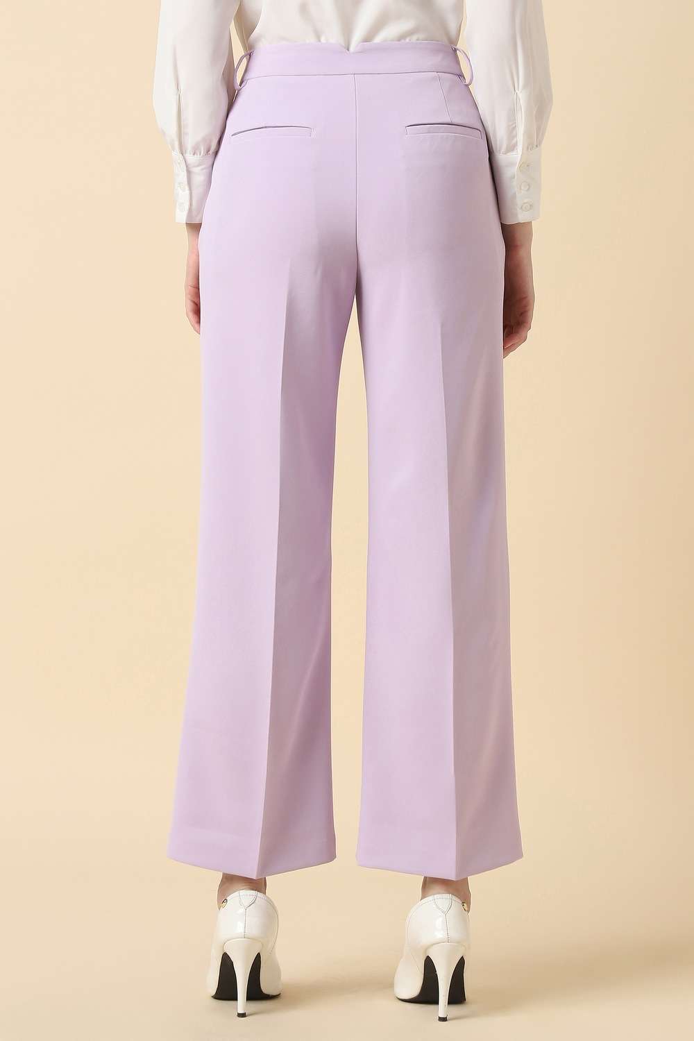Solid-Blended-Fabric-Wide-Leg-Fit-Women-s-Trousers