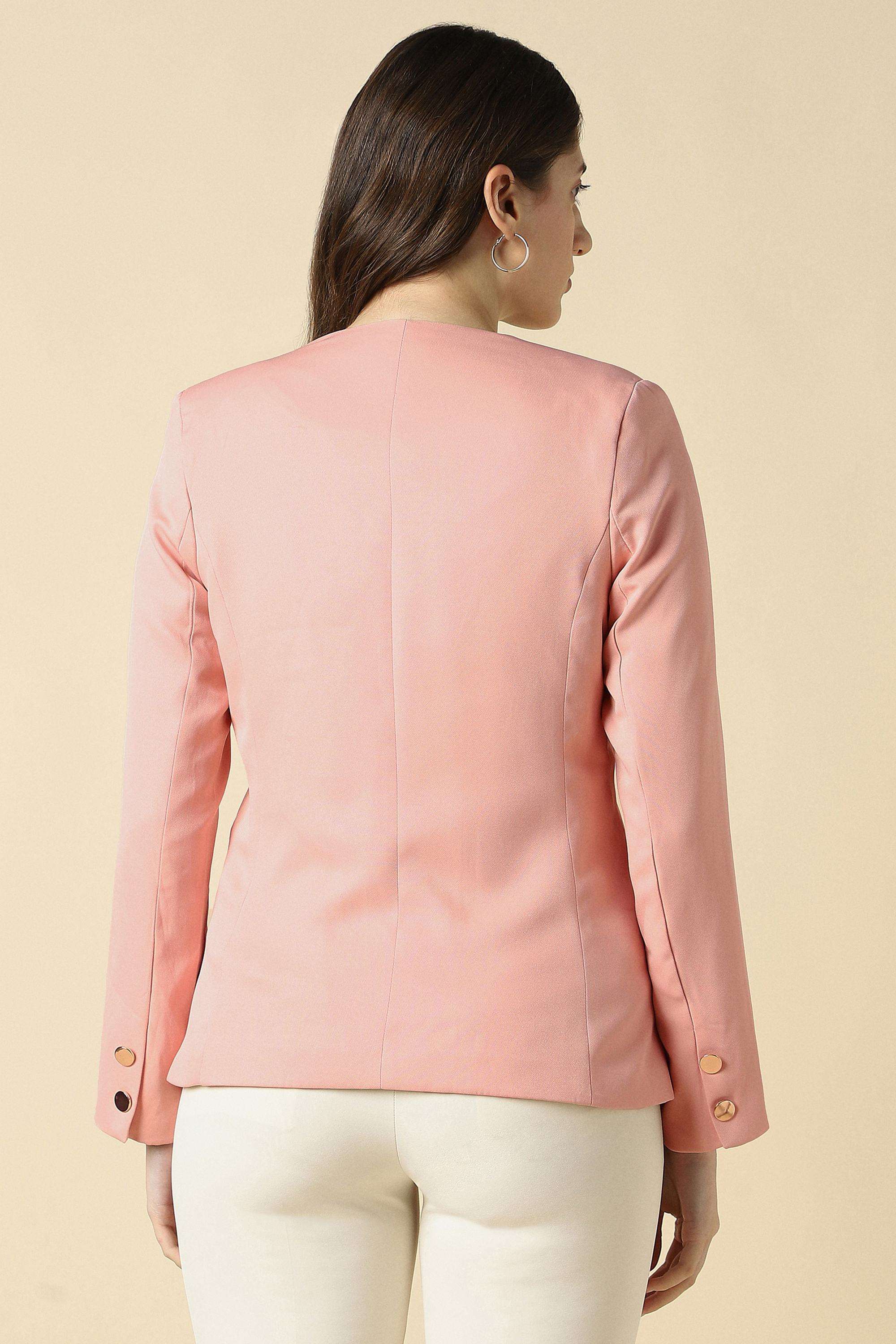 Solid-Polyester-Collared-Women-s-Blazer