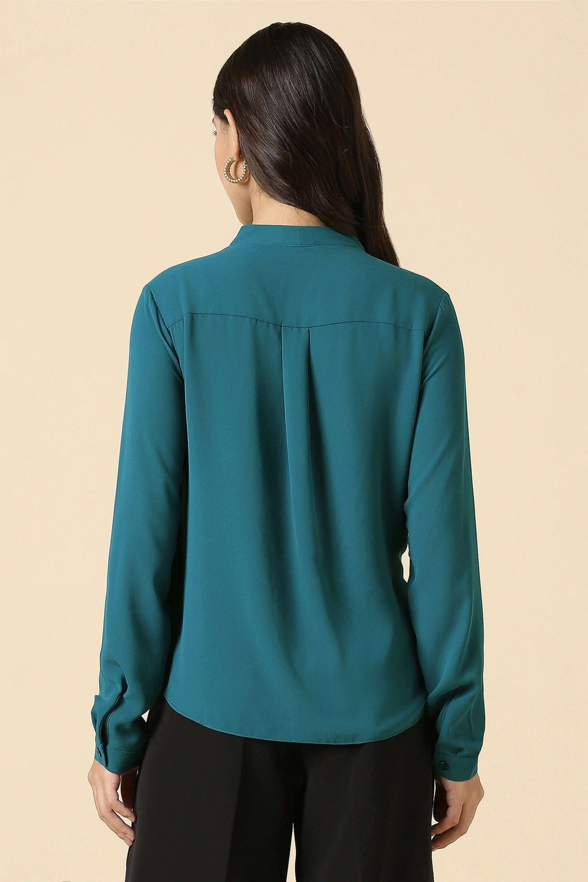 Solid-Round-Neck-Polyester-Women-s-Casual-Wear-Shirt