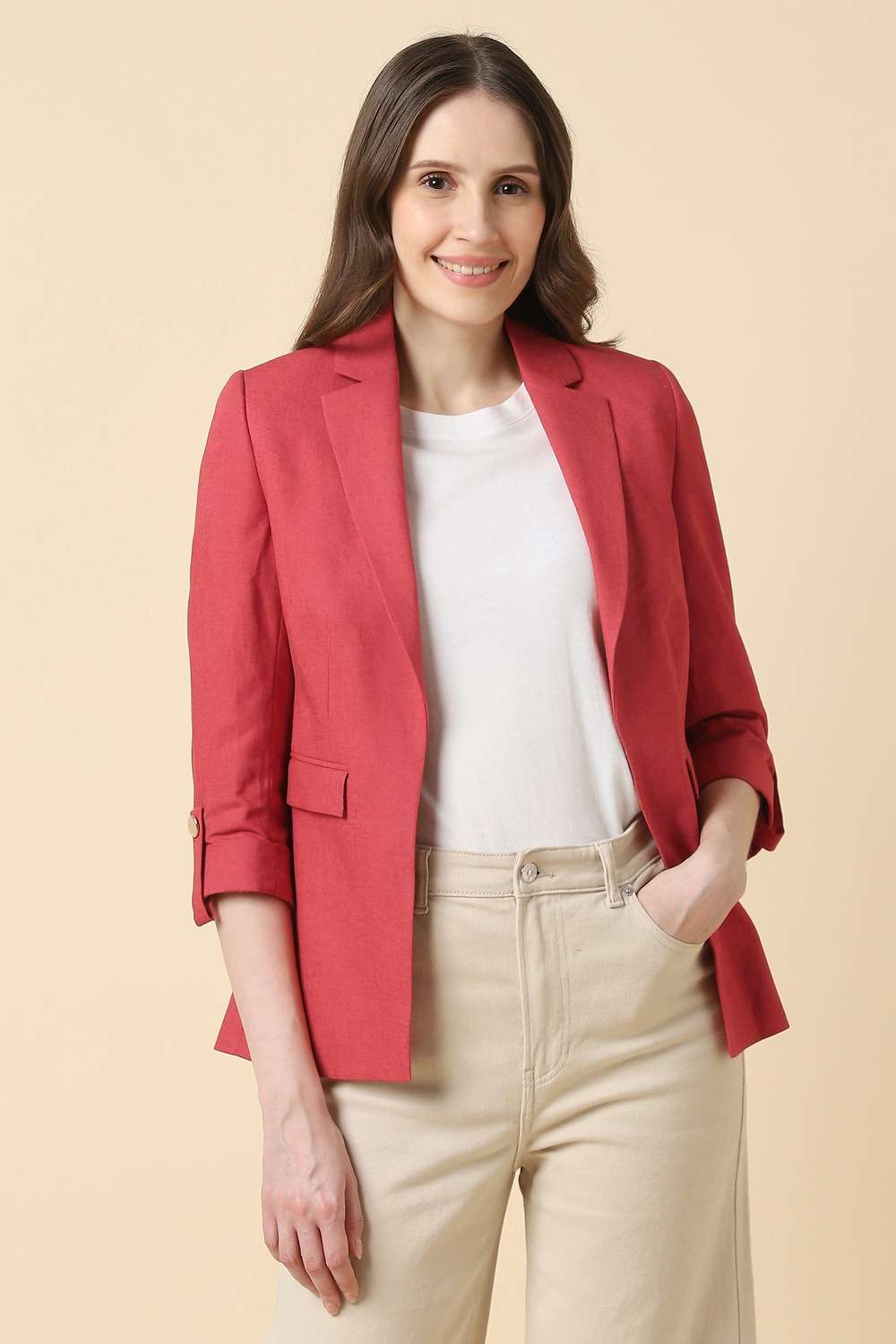 Solid-Blended-Fabric-Regular-Fit-Women-s-Blazer
