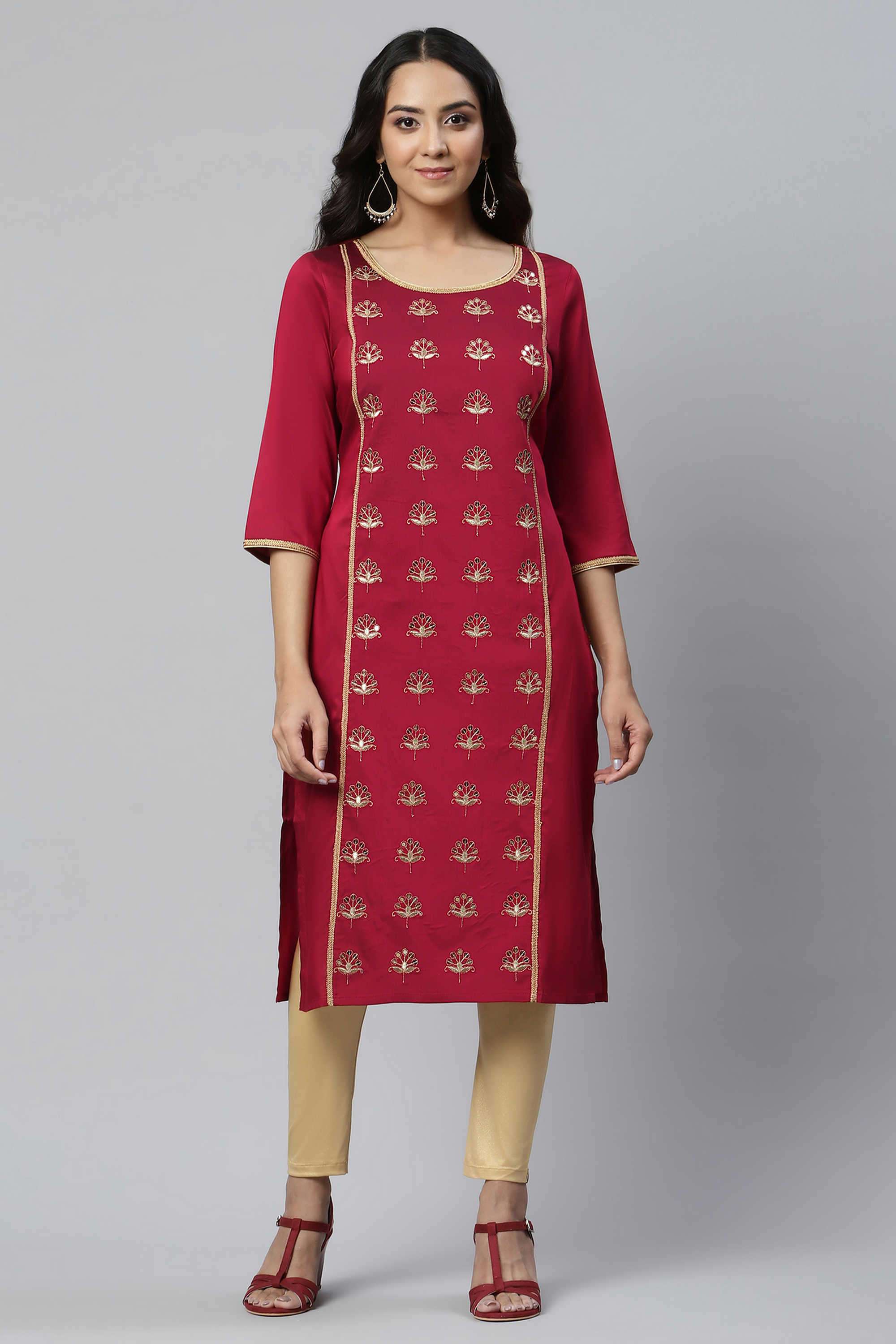 Solid-Blended-Fabric-Women-s-Festive-Wear-Kurta