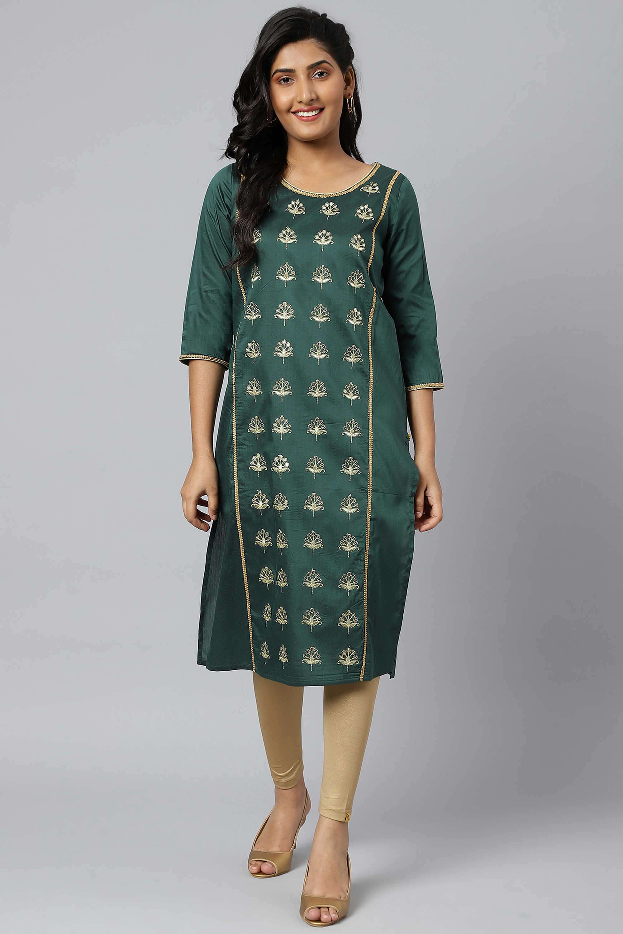 Solid-Blended-Fabric-Women-s-Festive-Wear-Kurta