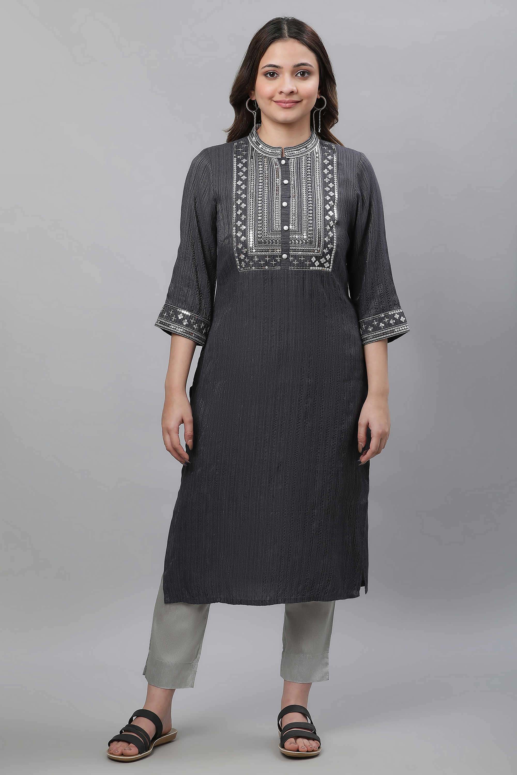 Stripes-Blended-Fabric-Women-s-Festive-Wear-Kurta